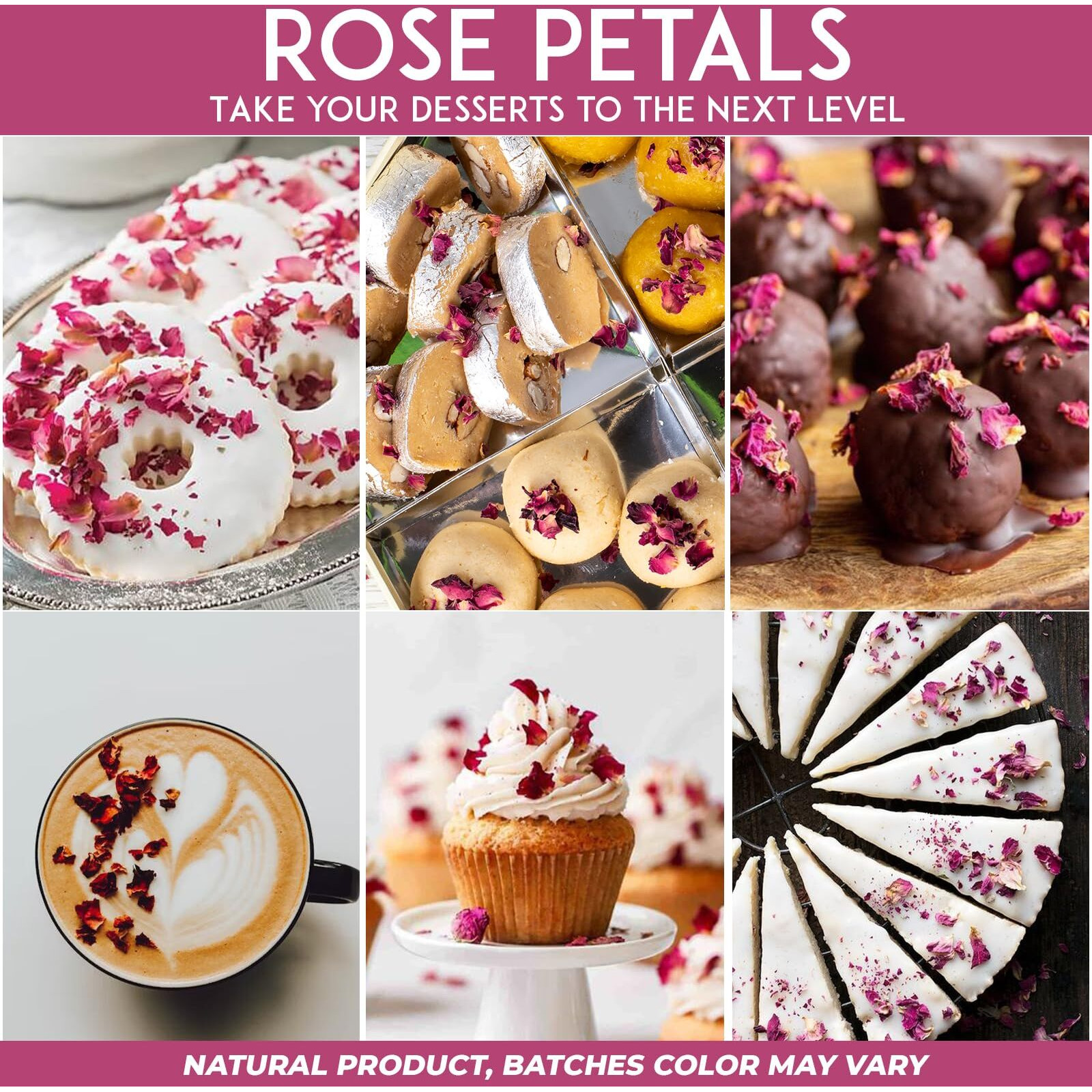 Cure Wid Pure Dried Rose Petals 4Oz/114G Edible Flowers For Cocktails,Garnishing & Drinks Natural Dried Roses For Tea,Baking,Desserts,Bread,Cake,Bath,Diy Skincare Edible Rose Petals In Resealable Bag