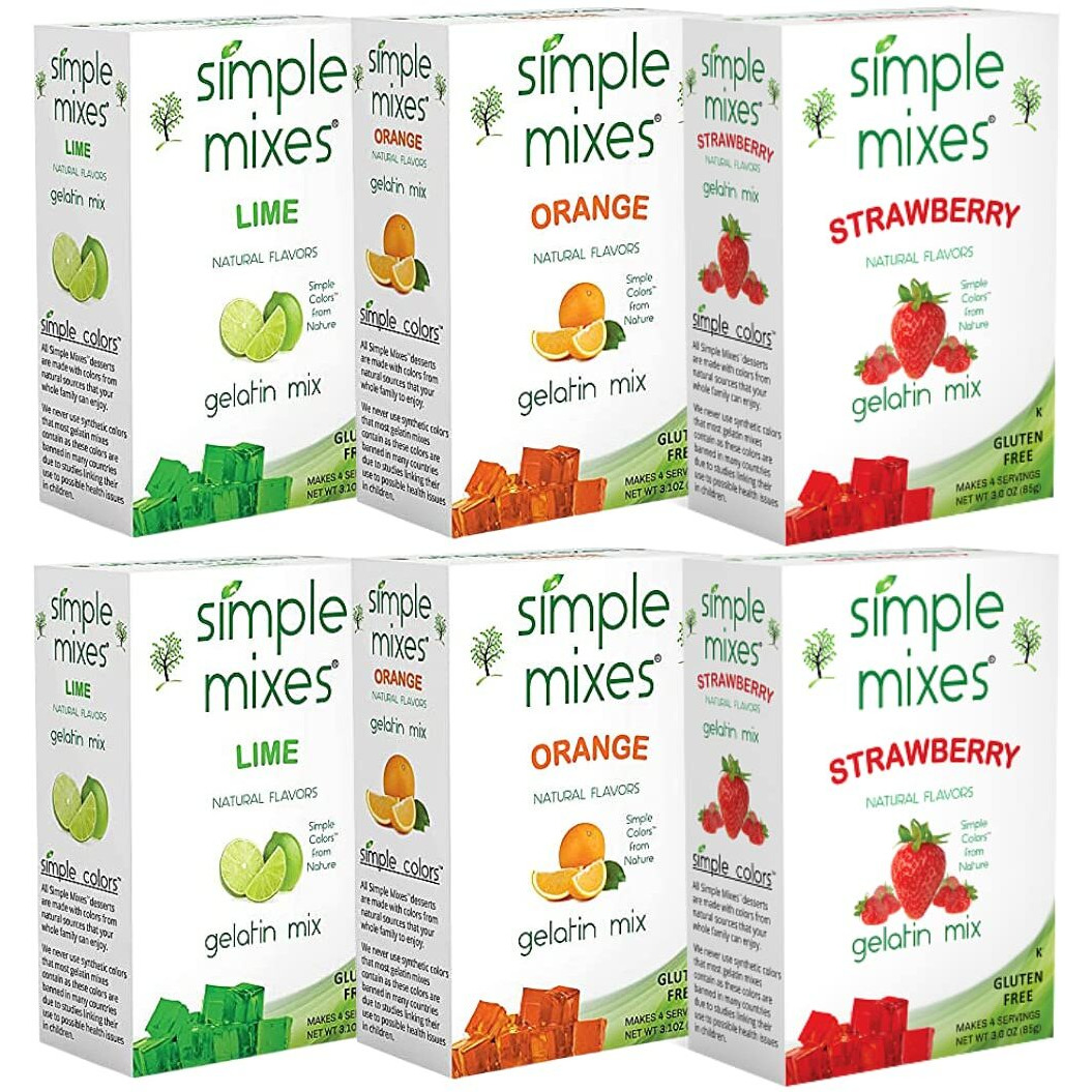 Simple Mixes Natural Gelatin Variety Pack, 2 Each Strawberry, Orange & Lime, Healthy, Lactose, Fat & Gluten Free, Kosher, 3.1 Oz Per Package, 6 Count