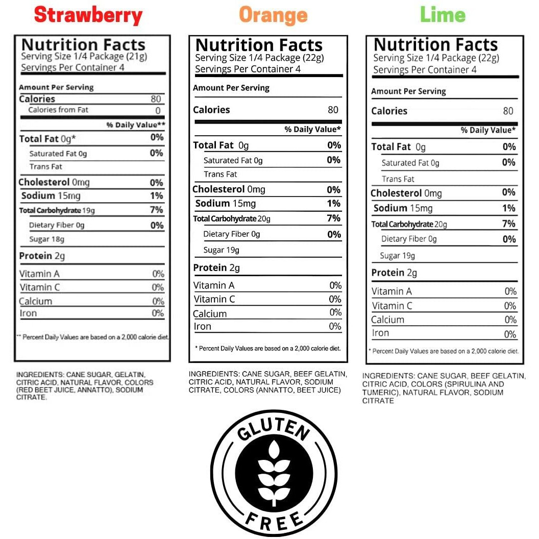 Simple Mixes Natural Gelatin Variety Pack, 2 Each Strawberry, Orange & Lime, Healthy, Lactose, Fat & Gluten Free, Kosher, 3.1 Oz Per Package, 6 Count