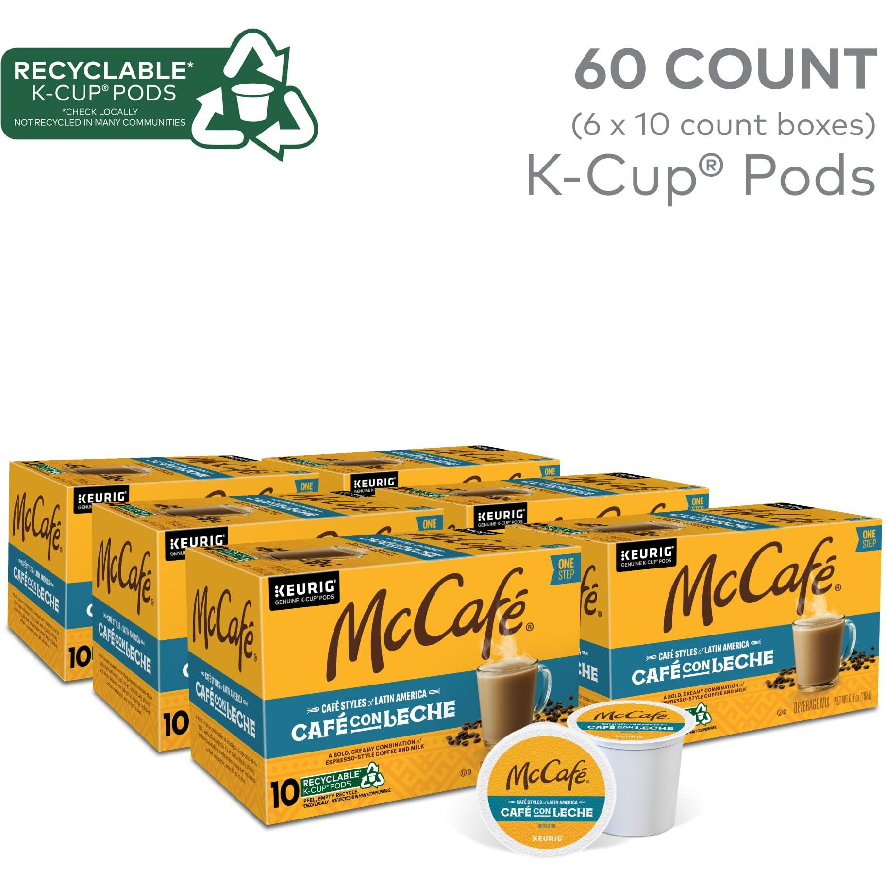 Mccafe Cafe Styles Of Latin America Cafe Con Leche, Keurig Single Serve K-Cup Coffee Pods, 60 Count (6 Packs Of 10)