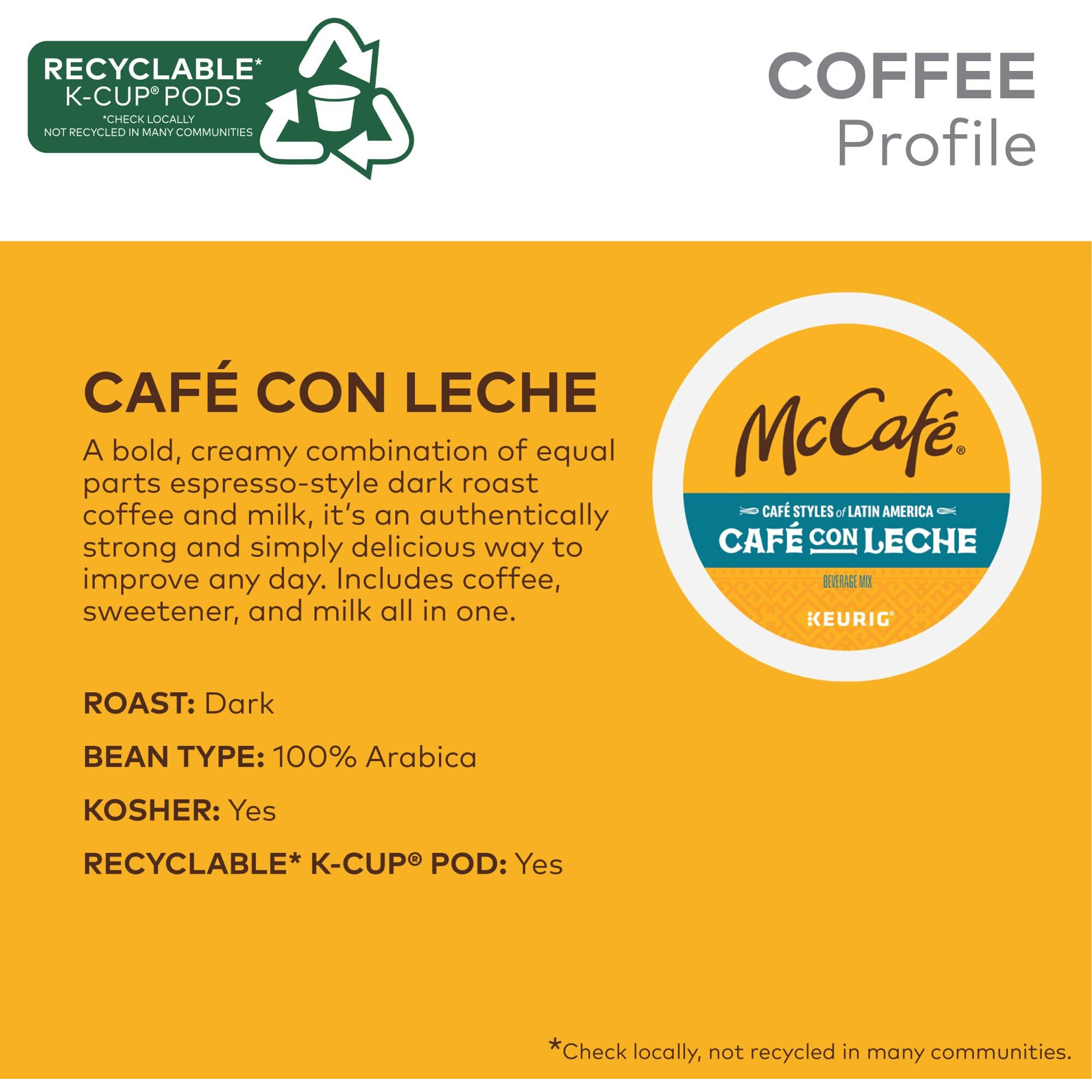 Mccafe Cafe Styles Of Latin America Cafe Con Leche, Keurig Single Serve K-Cup Coffee Pods, 60 Count (6 Packs Of 10)