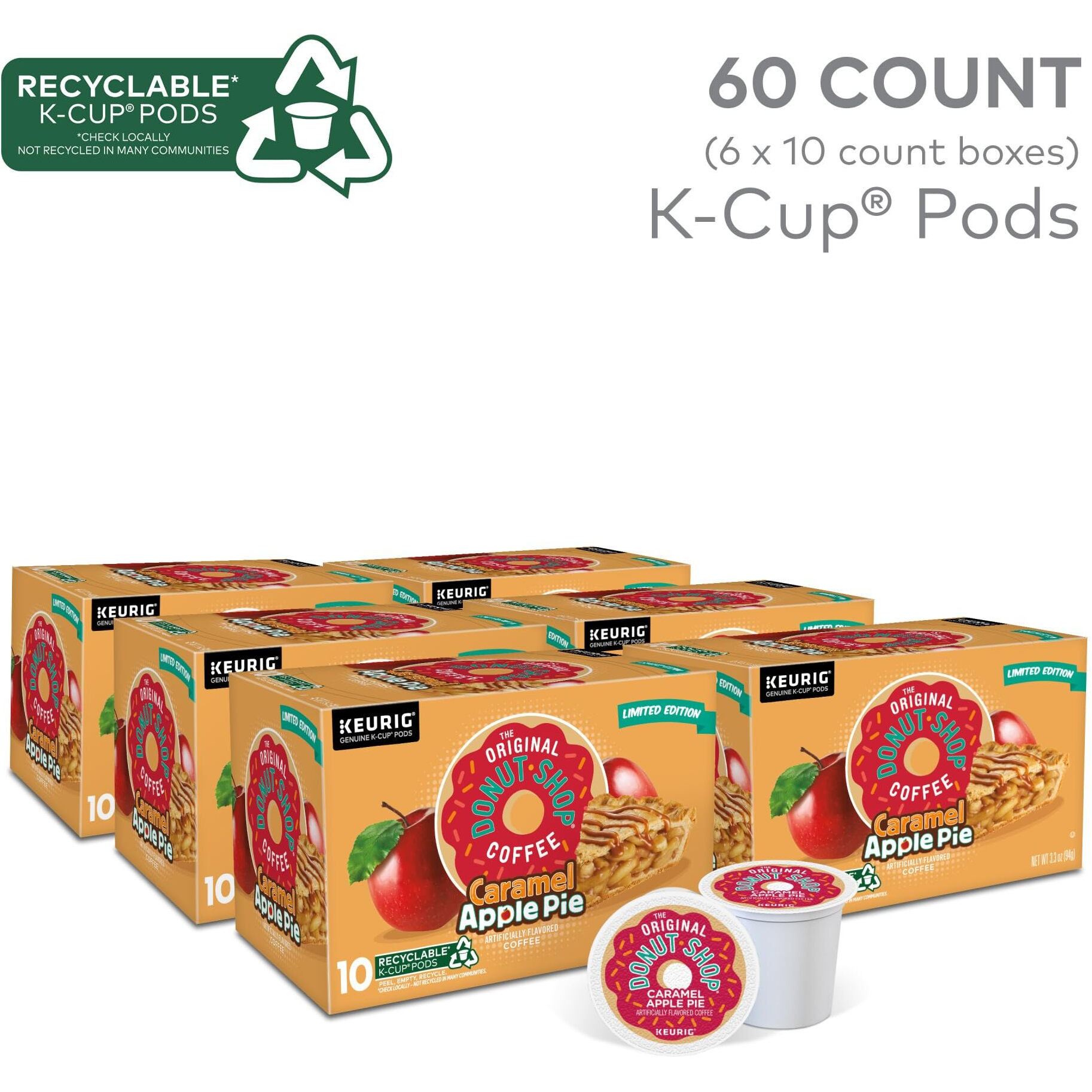 The Original Donut Shop Caramel Apple Pie Coffee, Keurig K-Cup Pod, Light Roast, 60 Count