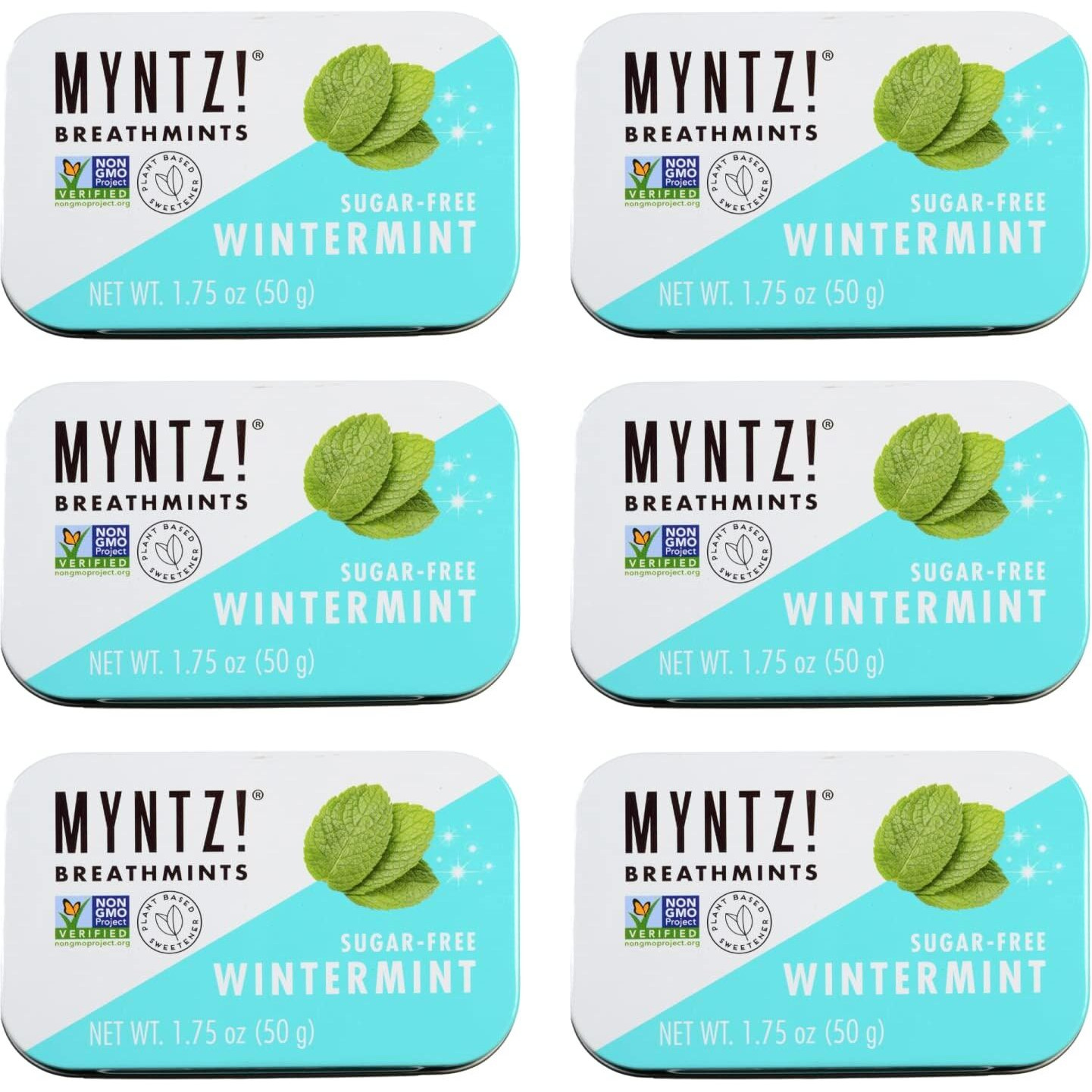 Dentist Recommended Myntz Brand Mints - Wintermynt Blast Flavor 6 Tins X 1.75 Ounces Per Tin