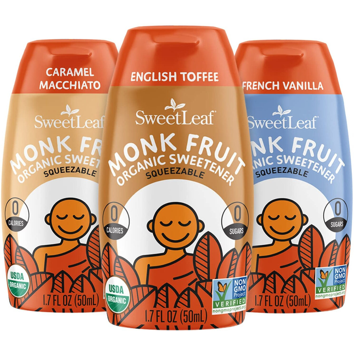 Sweetleaf Organic Monk Fruit Sweetener, Monk Fruit Extract, Sugar Free Monkfruit Sweetener, Keto Syrup For Coffee, Sugar Alternative, 3 Flavors, 1.7 Fl Oz Ea (Pack Of 3)
