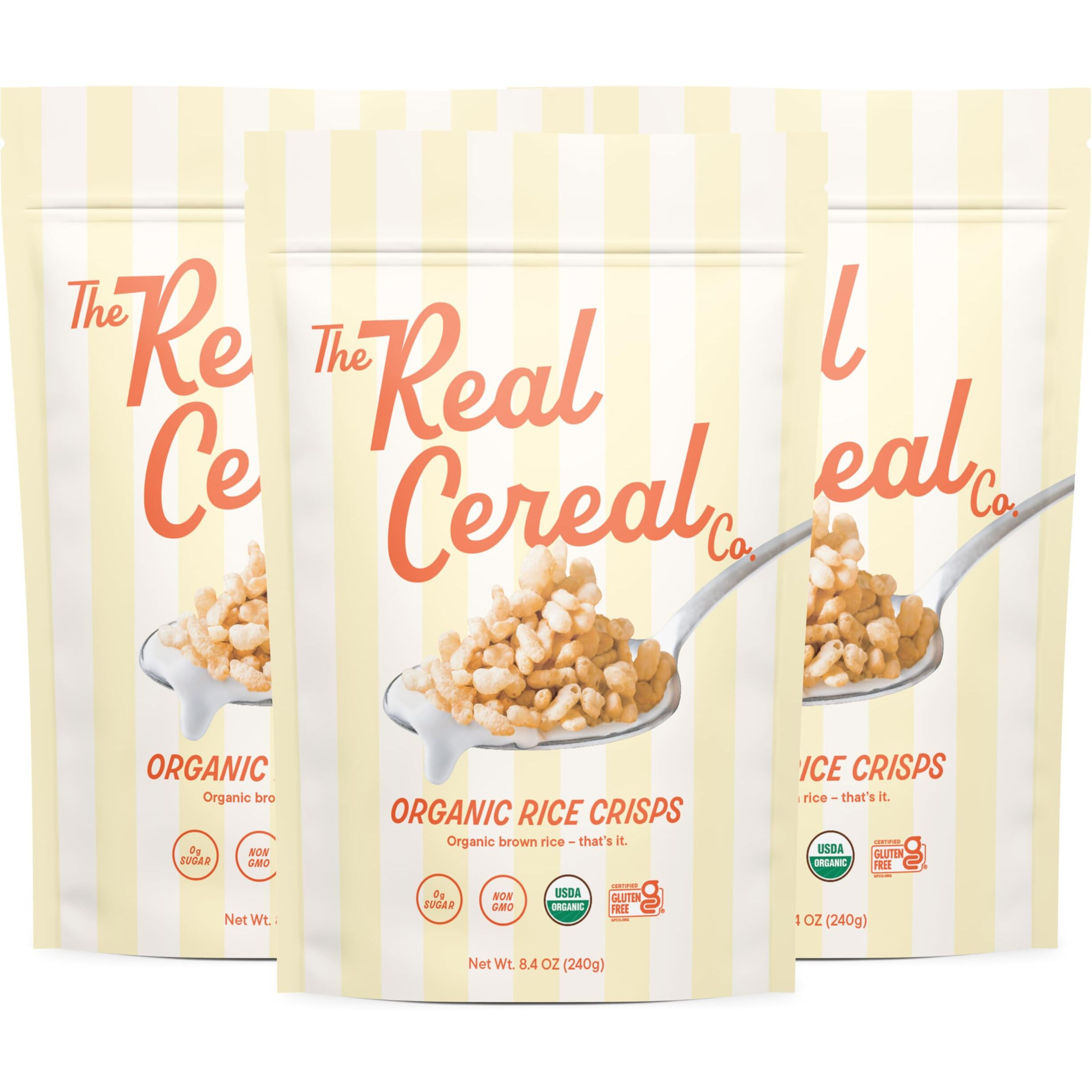 The Real Cereal Company, Organic Brown Rice Crisps Cereal 3-Pack, Zero Sugar, Gluten-Free, Non-Gmo, Made In California
