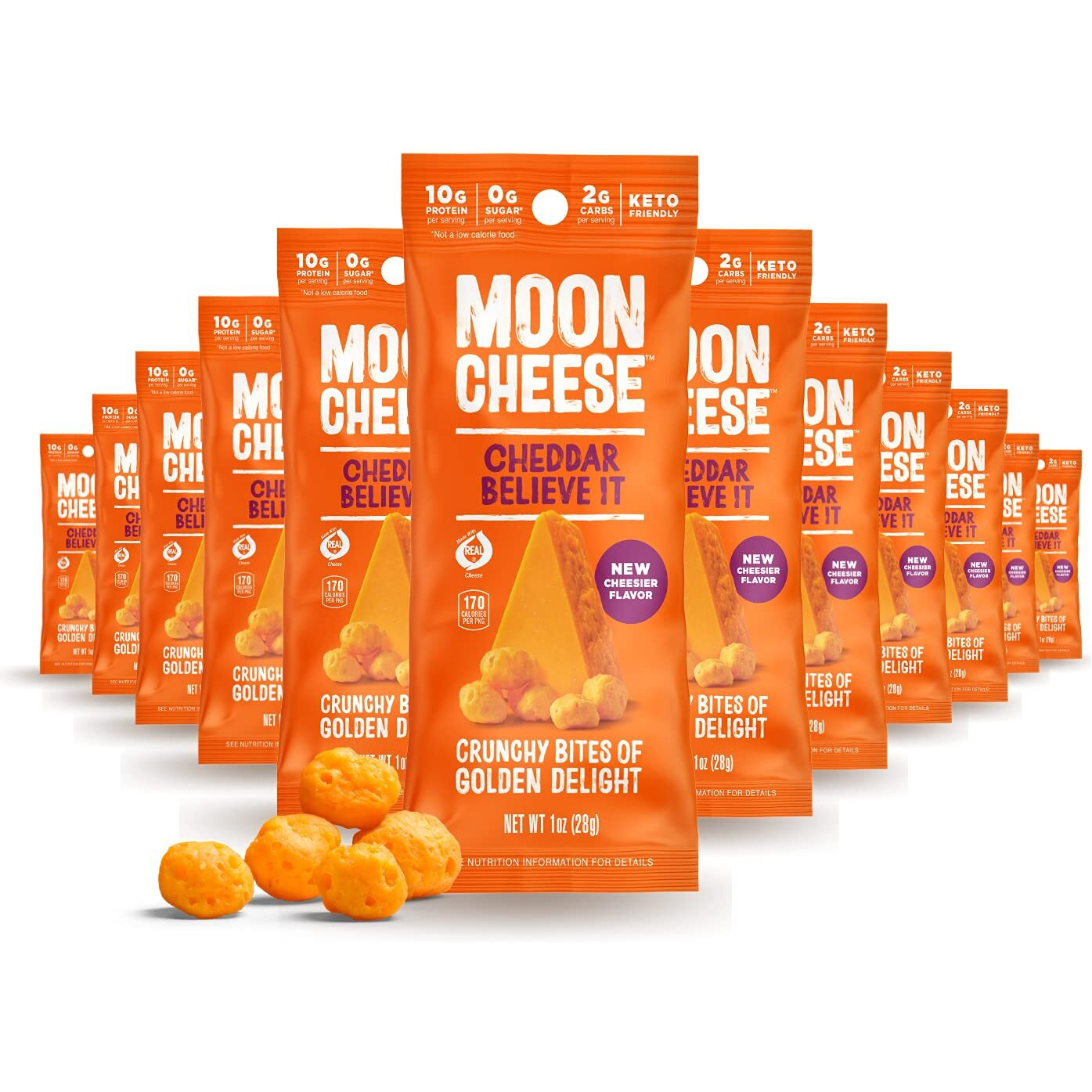 Moon Cheese Cheddar Believe It, 1 Ounce, 12-Pack, Crunchy, Protein-Rich Cheese Snack, Keto Friendly, 100% Real Cheese