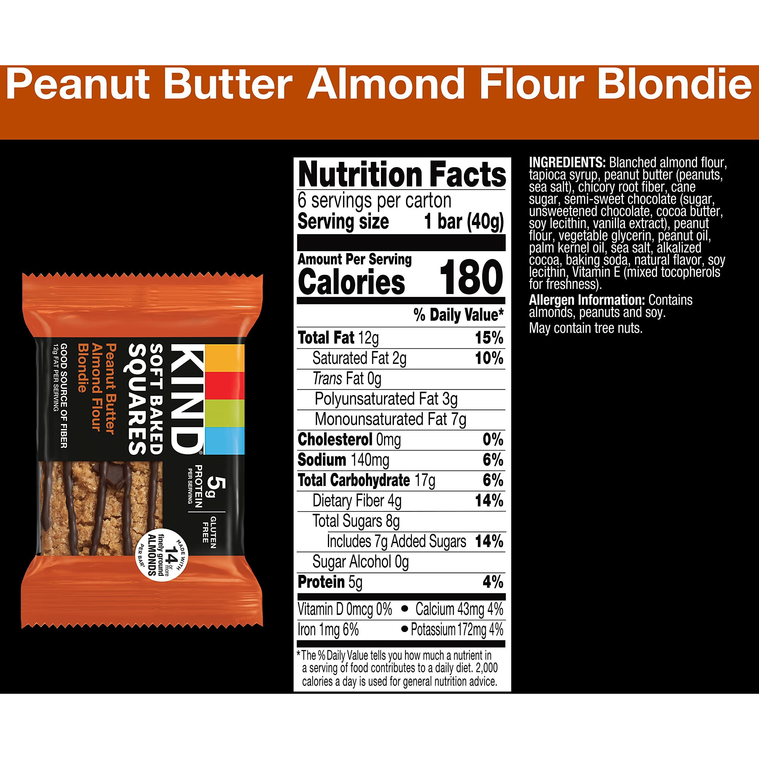 Kind Soft Baked Squares, Peanut Butter Almond Flour Blondie, 6 Count