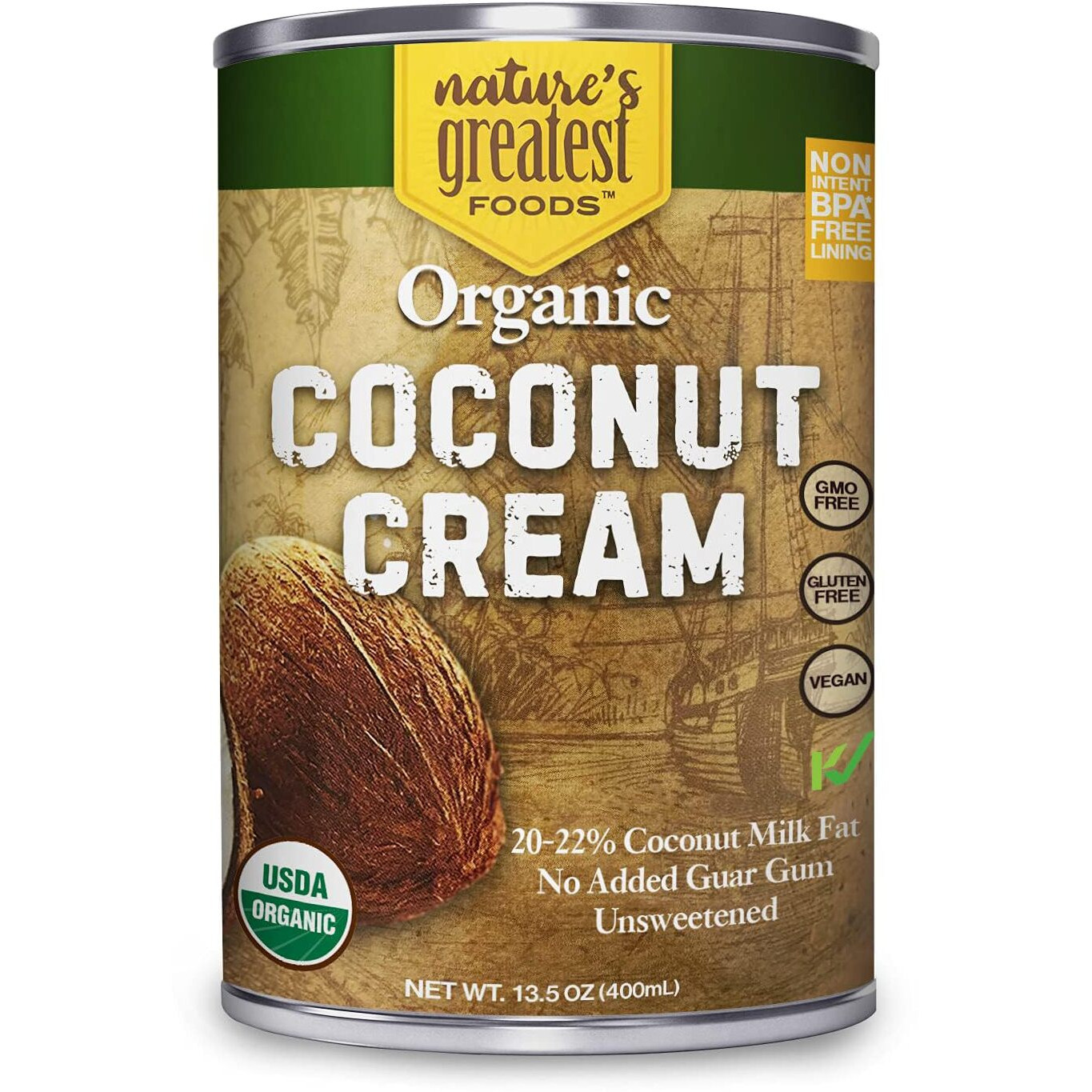 Organic Coconut Cream By Natures Greatest Foods - 13.5 Oz - No Guar Gum, No Preservatives - Gluten Free, Vegan And Kosher - 20-22% Coconut Milk Fat, Unsweetened (Pack Of 12)