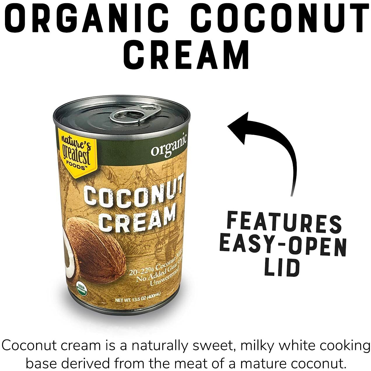 Organic Coconut Cream By Natures Greatest Foods - 13.5 Oz - No Guar Gum, No Preservatives - Gluten Free, Vegan And Kosher - 20-22% Coconut Milk Fat, Unsweetened (Pack Of 12)