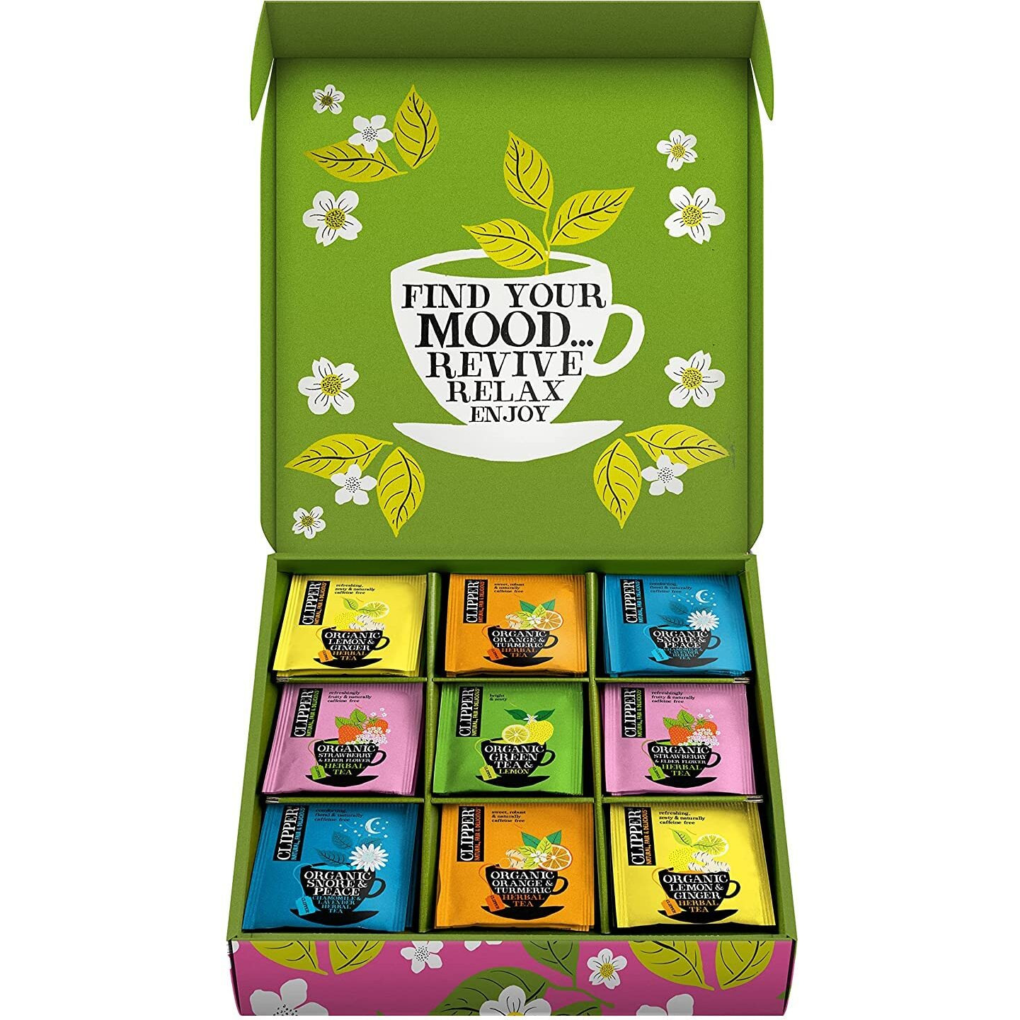 Clipper Tea Organic Herbal & Green Tea Selection/Sampler, Gift Box - Eco Friendly, Self Care, Fair Trade. Assorted Individually Wrapped Tea Bags, 1 Box, 45 Unbleached Tea Bags, Gifting