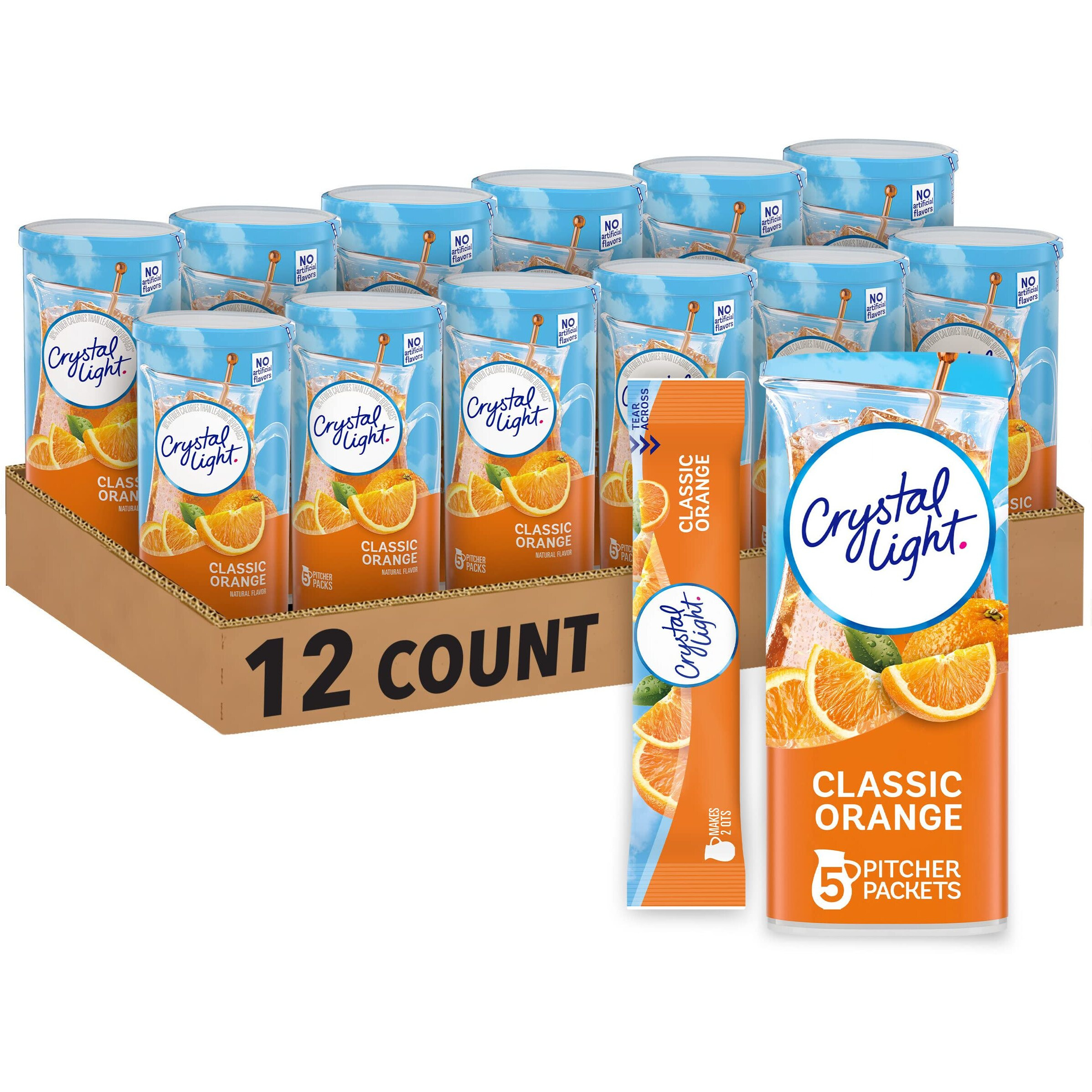 Crystal Light Classic Orange Naturally Flavored Powdered Drink Mix, 60 Ct Pack, 12 Canisters Of 5 Pitcher Packets 5 Count (Pack Of 12)