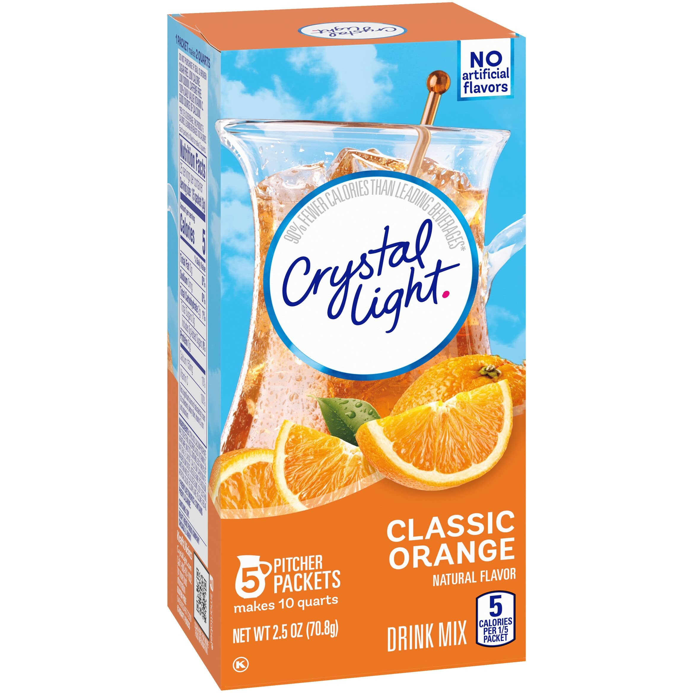 Crystal Light Classic Orange Naturally Flavored Powdered Drink Mix, 60 Ct Pack, 12 Canisters Of 5 Pitcher Packets 5 Count (Pack Of 12)