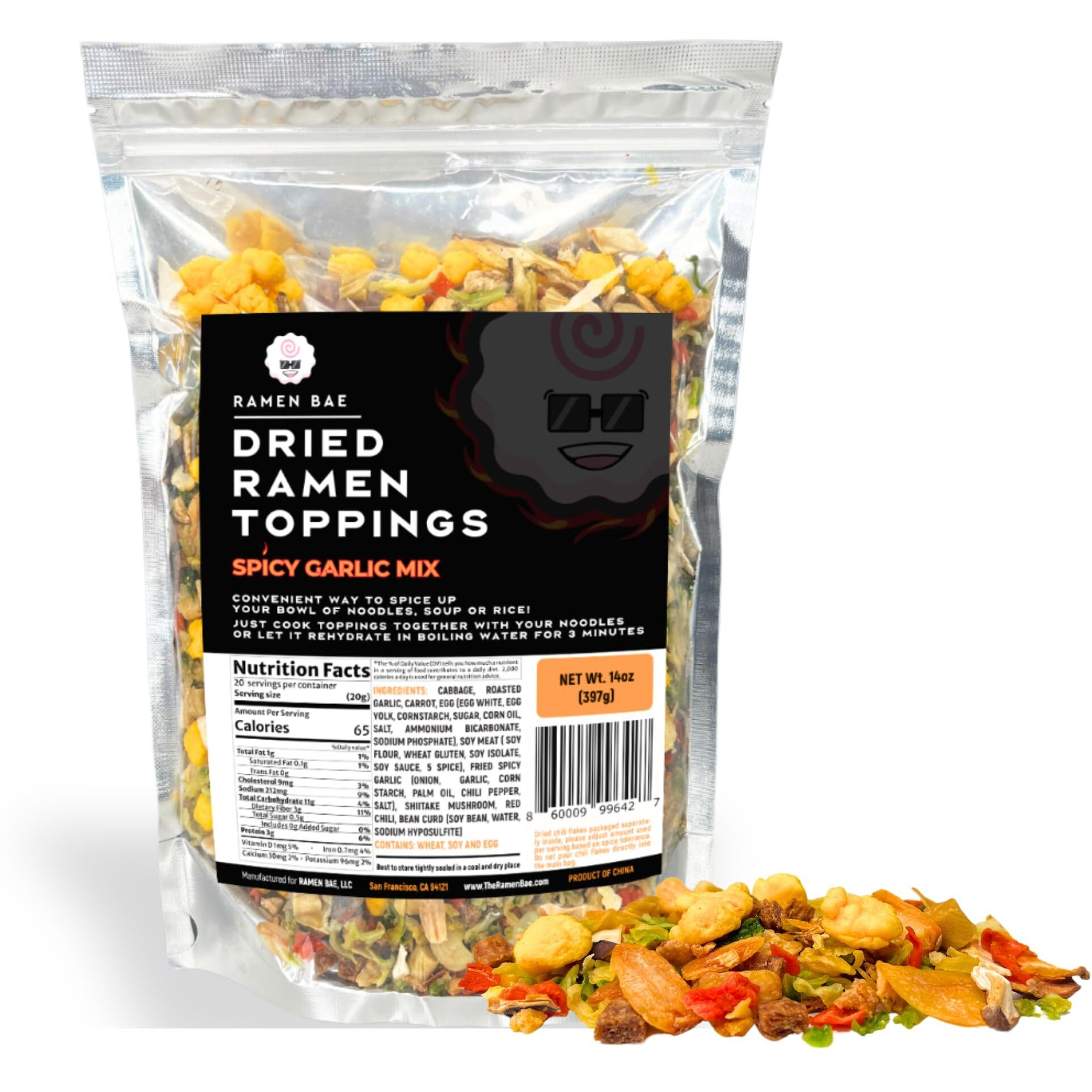 The Ramen Bae - Spicy Garlic Mix, Dried Ramen Toppings - Ramen Toppers - 14Oz