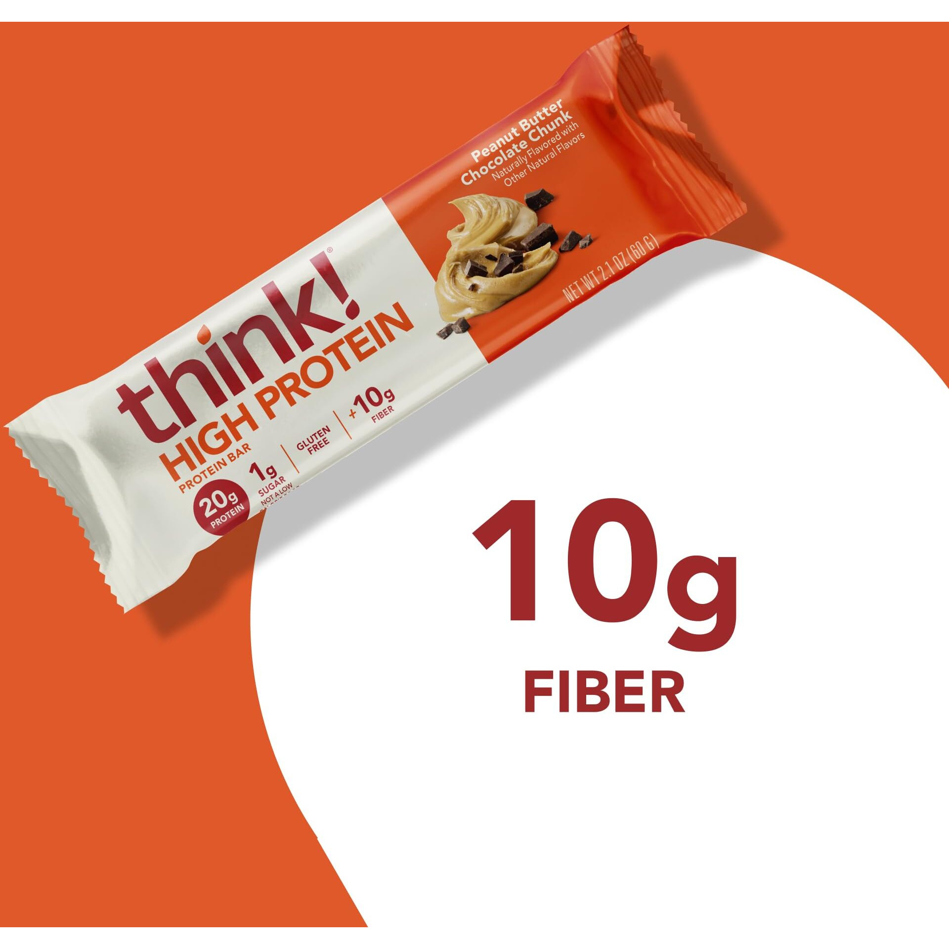 Think Protein Bars, High Protein Snacks, Gluten Free, Kosher Friendly, Peanut Butter Chocolate Chunk, 10 Count