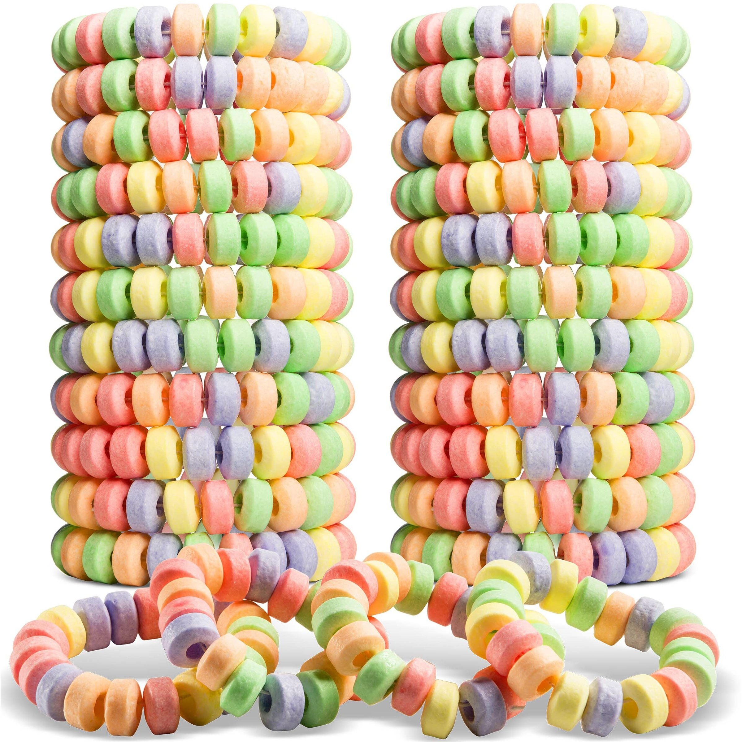 Candy Bracelets Individually Wrapped - 2.5 Inch Novelty Candy Jewelry For Kids Bracelets, Stretchable, Edible, Colorful Fruit Flavor Rainbow Candy Bulk Candy For Party Favors Supplies & Goodie Bags