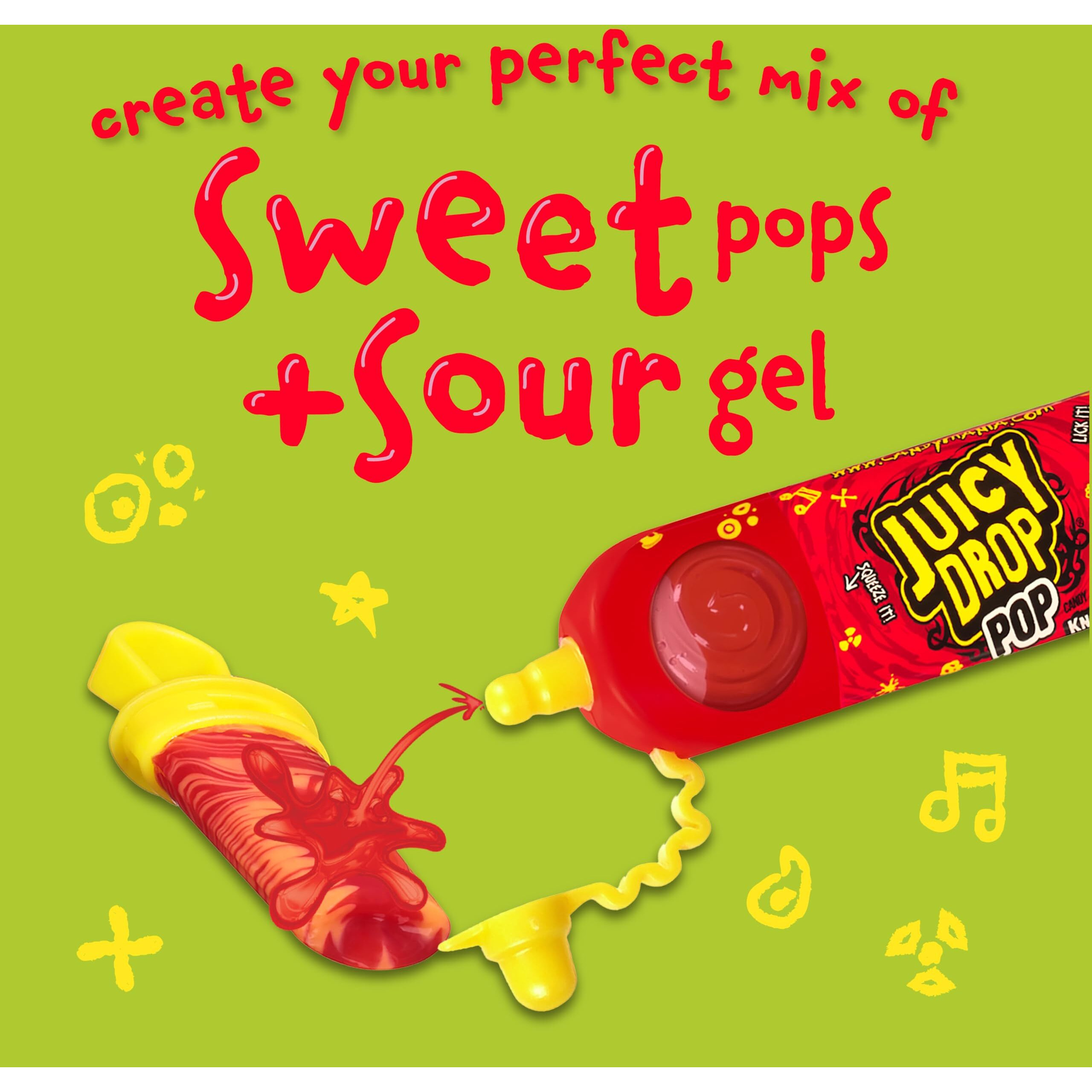 Juicy Drop Pop Variety Pack, Assorted Flavors Sweet Lollipops With Sour Liquid Candy, 0.92 Oz, 21 Count