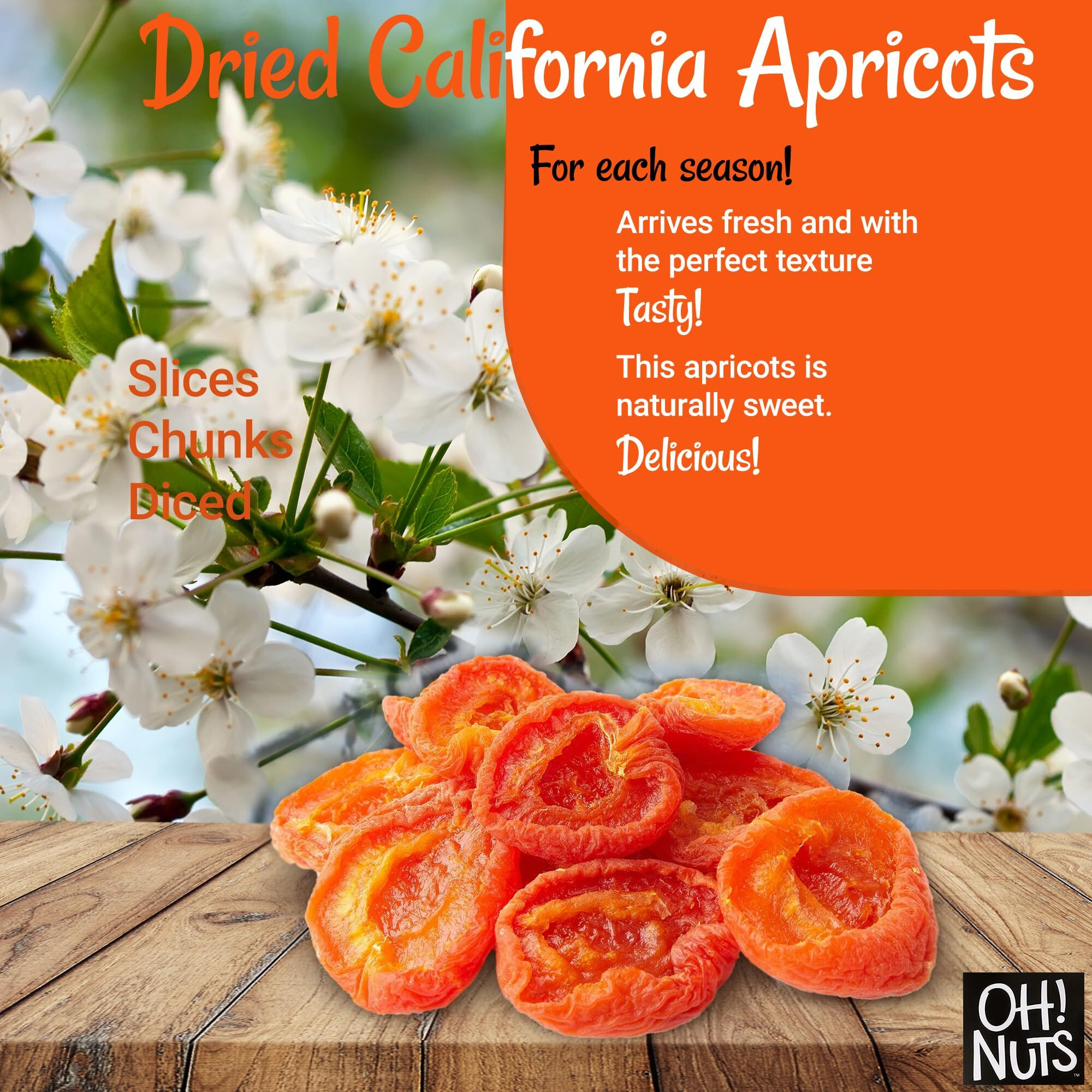 Apricots California | 1 Lb - Dried Fruit | Less Sugar Added | Dehydrated Fruit Bites | Packed In New York Zip-Seal Bag For Exceptional Freshness By Oh Nuts