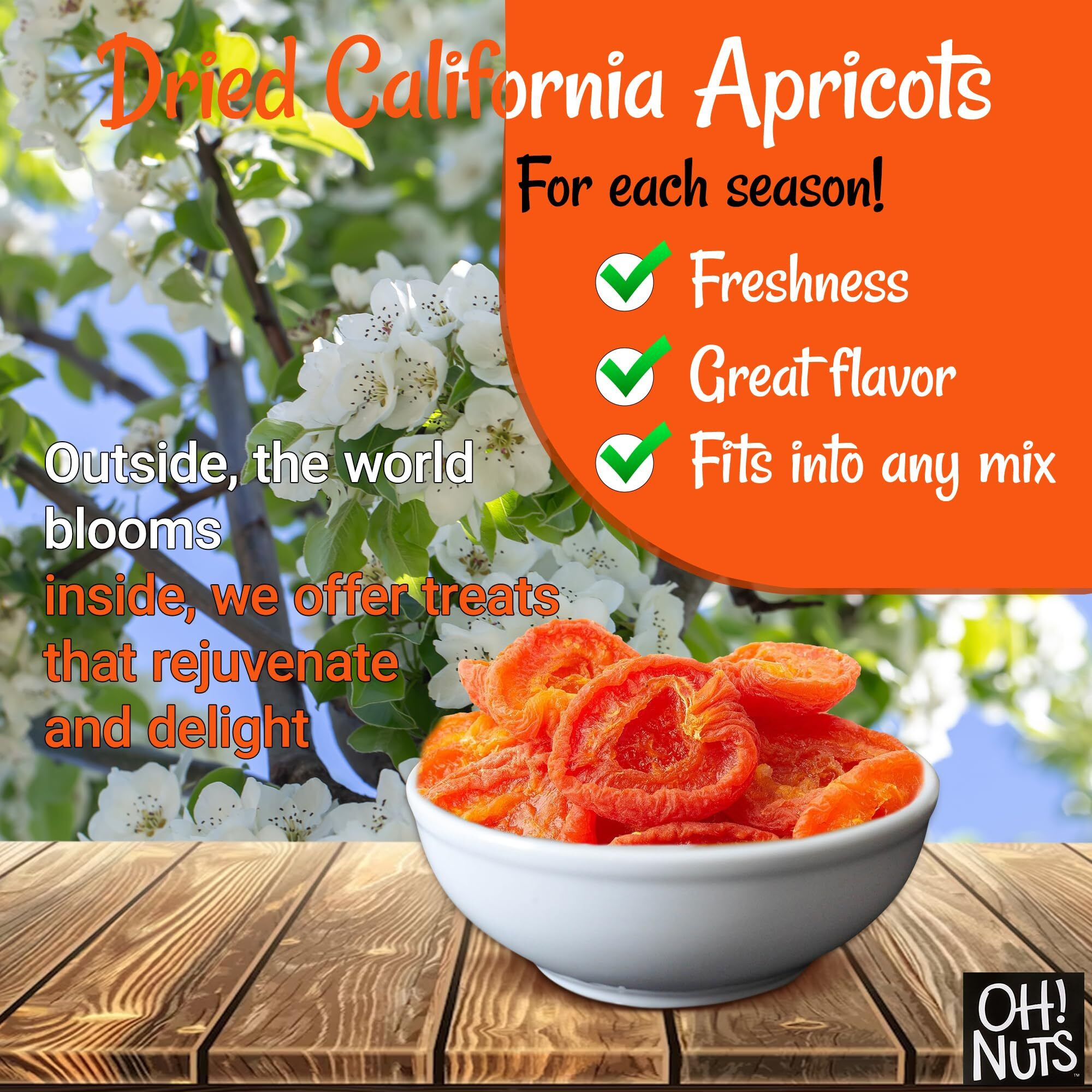 Apricots California | 1 Lb - Dried Fruit | Less Sugar Added | Dehydrated Fruit Bites | Packed In New York Zip-Seal Bag For Exceptional Freshness By Oh Nuts