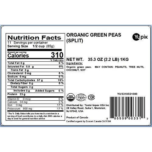 Yupik Organic Split Green Peas, 2.2 Lb (Pack Of 6)