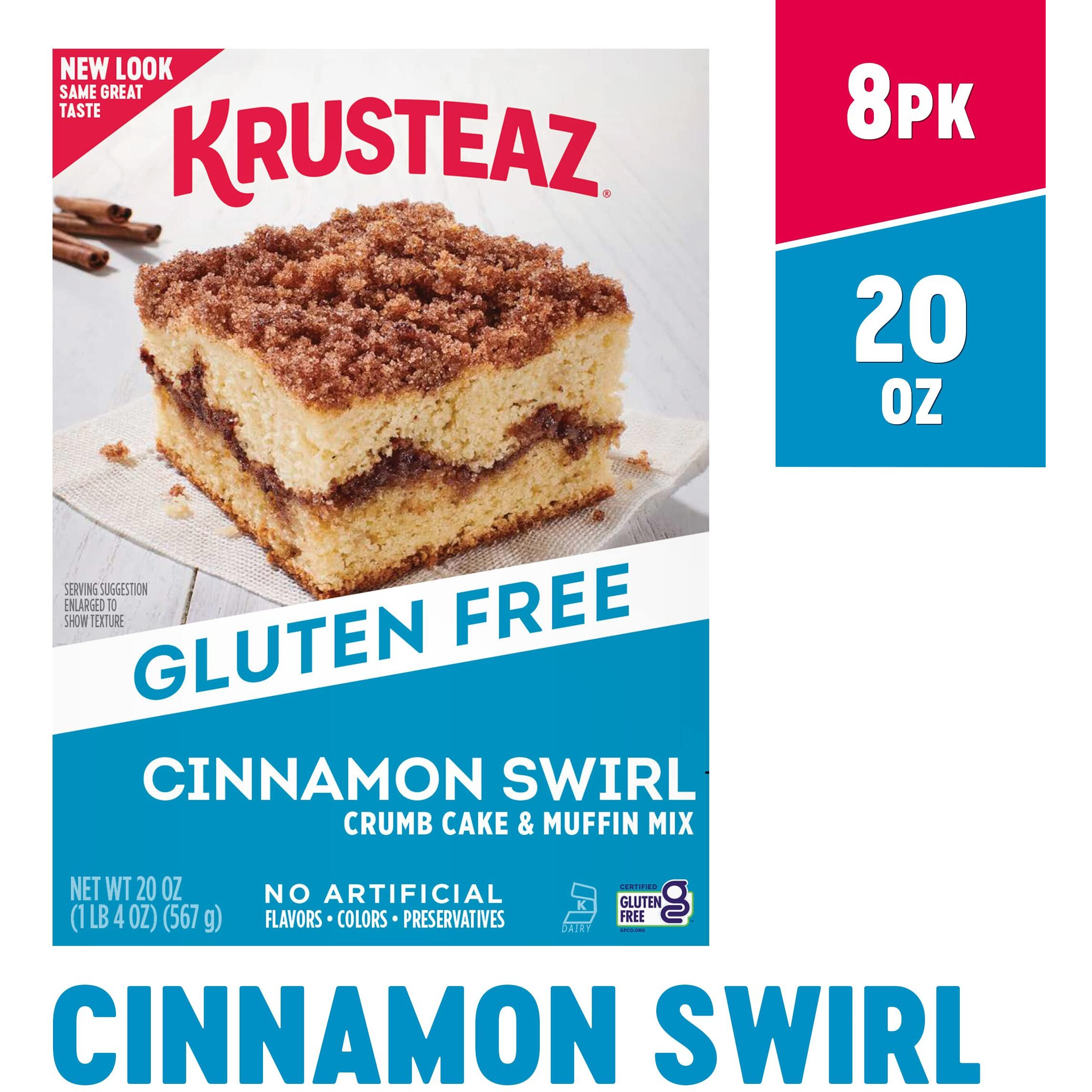 Krusteaz Gluten Free Cinnamon Swirl Crumb Cake & Muffin Mix, 20 Oz Boxes (Pack Of 8)