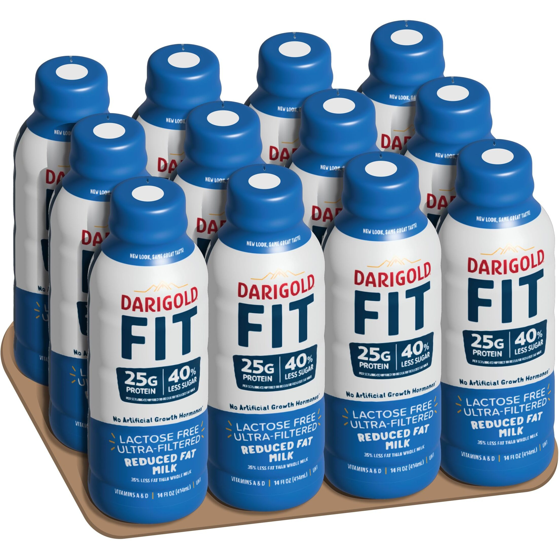 Darigold Fit High Protein Milk 2 Percent Low Fat Milk - Lactose Free Milk 2 Percent, Ultra Pasteurized Milk, Shelf Stable Milk - 14G Protein, 40% Less Sugar - 14Oz, 12 Pack (White Milk)