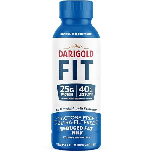 Darigold Fit High Protein Milk 2 Percent Low Fat Milk - Lactose Free Milk 2 Percent, Ultra Pasteurized Milk, Shelf Stable Milk - 14G Protein, 40% Less Sugar - 14Oz, 12 Pack (White Milk)
