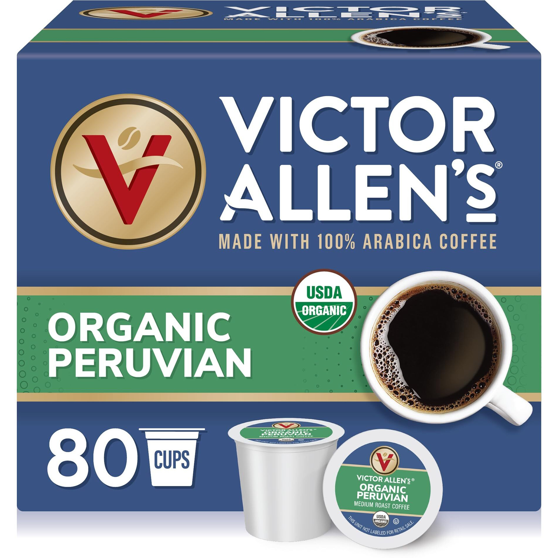 Victor Allen's Coffee Organic Peruvian, Medium Roast, 80 Count, Single Serve Coffee Pods For Keurig K-Cup Brewers
