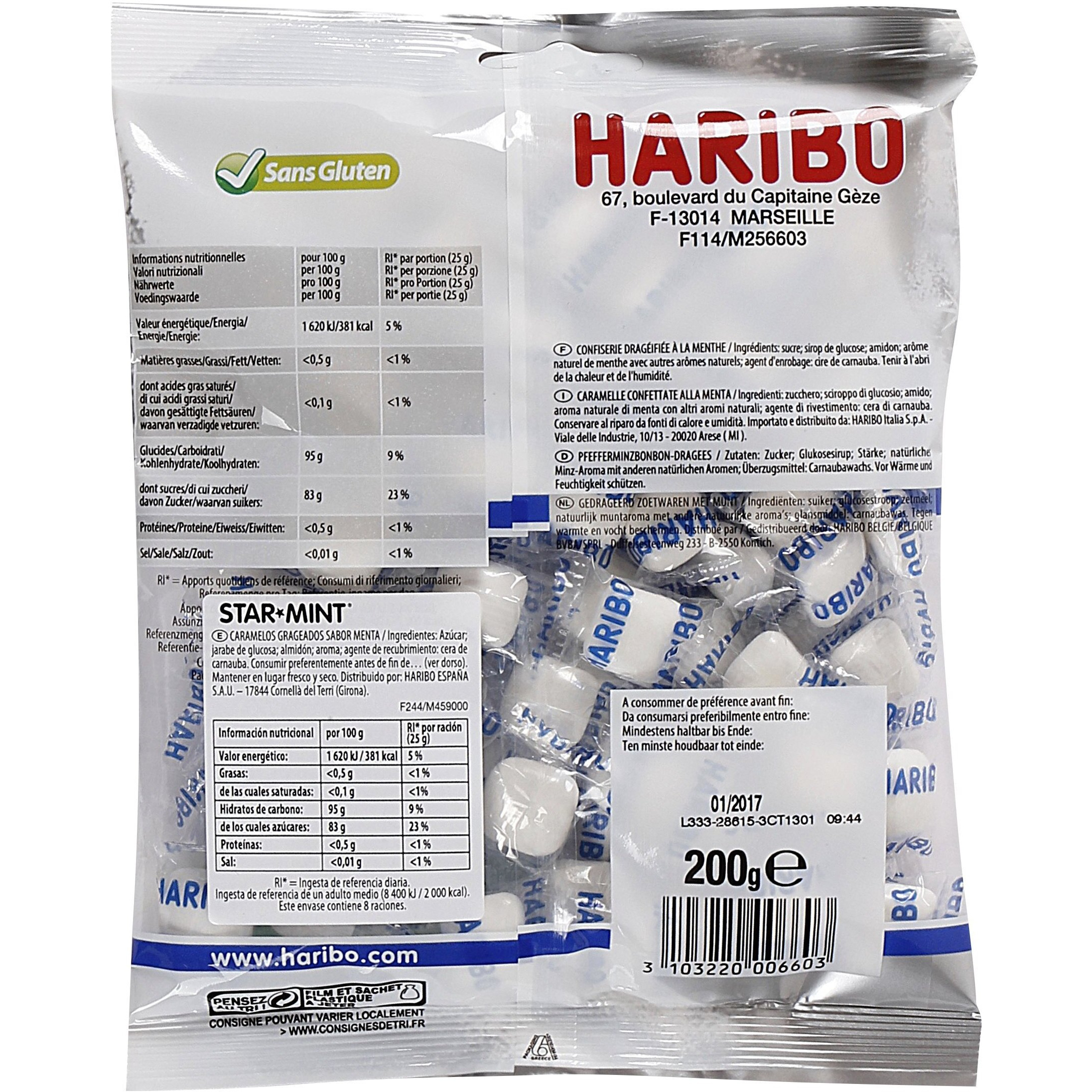 Haribo Starmint Fracheur Menthe Intense 200G