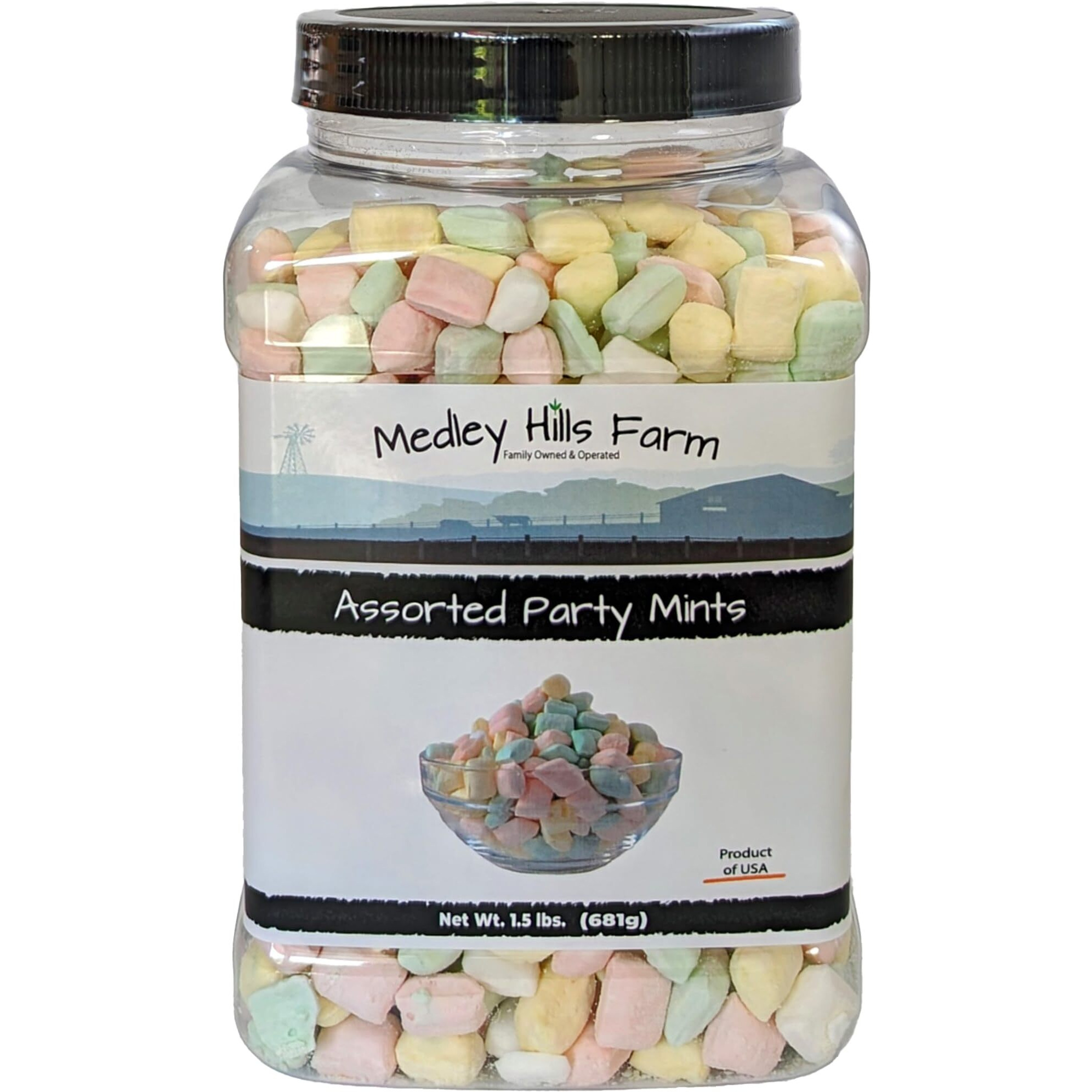 Assorted Party Mints By Medley Hills Farm In Reusable Container 1.5 Lbs. - Peppermint Pastel After Dinner Mints Candy - Great Wedding Mints For Guests, Baby Shower Or Birthday Party - Product Of Usa