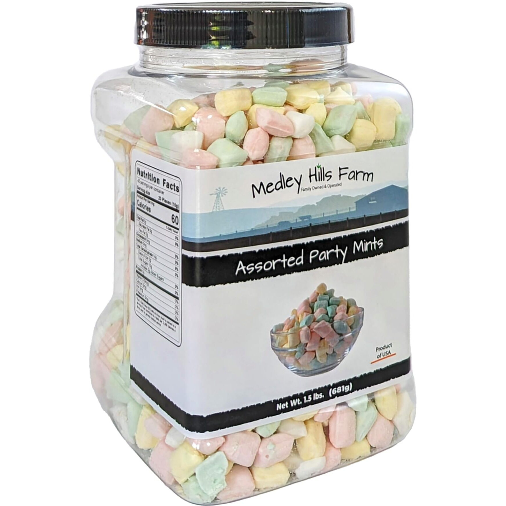 Assorted Party Mints By Medley Hills Farm In Reusable Container 1.5 Lbs. - Peppermint Pastel After Dinner Mints Candy - Great Wedding Mints For Guests, Baby Shower Or Birthday Party - Product Of Usa