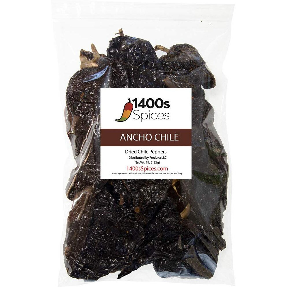 1Lb Ancho Chili Dried Peppers, Whole Dried Chile Mexican Peppers, Dried Mexico Chiles For Tasty Cooking Recipes, Dry Ancho Chile Peppers By 1400S Spices