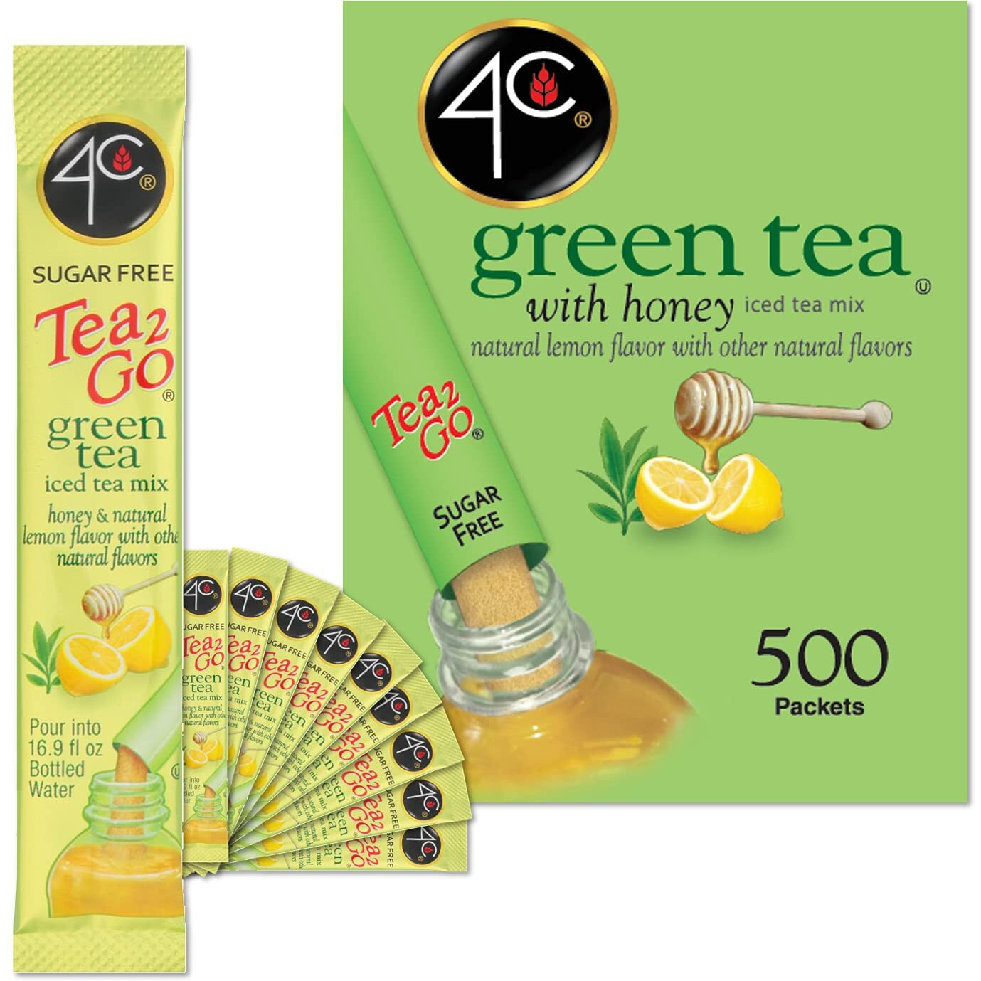 4C Powder Drink Stix, Green Tea 500 Count, Bulk Buy, Singles Stix, On The Go, Refreshing Water Flavorings, Value Pack