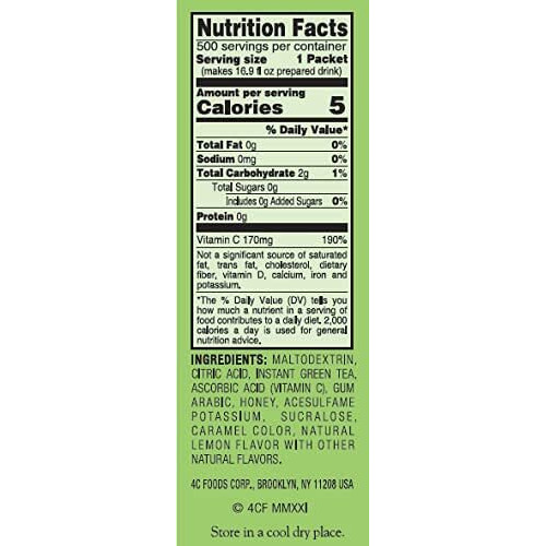 4C Powder Drink Stix, Green Tea 500 Count, Bulk Buy, Singles Stix, On The Go, Refreshing Water Flavorings, Value Pack