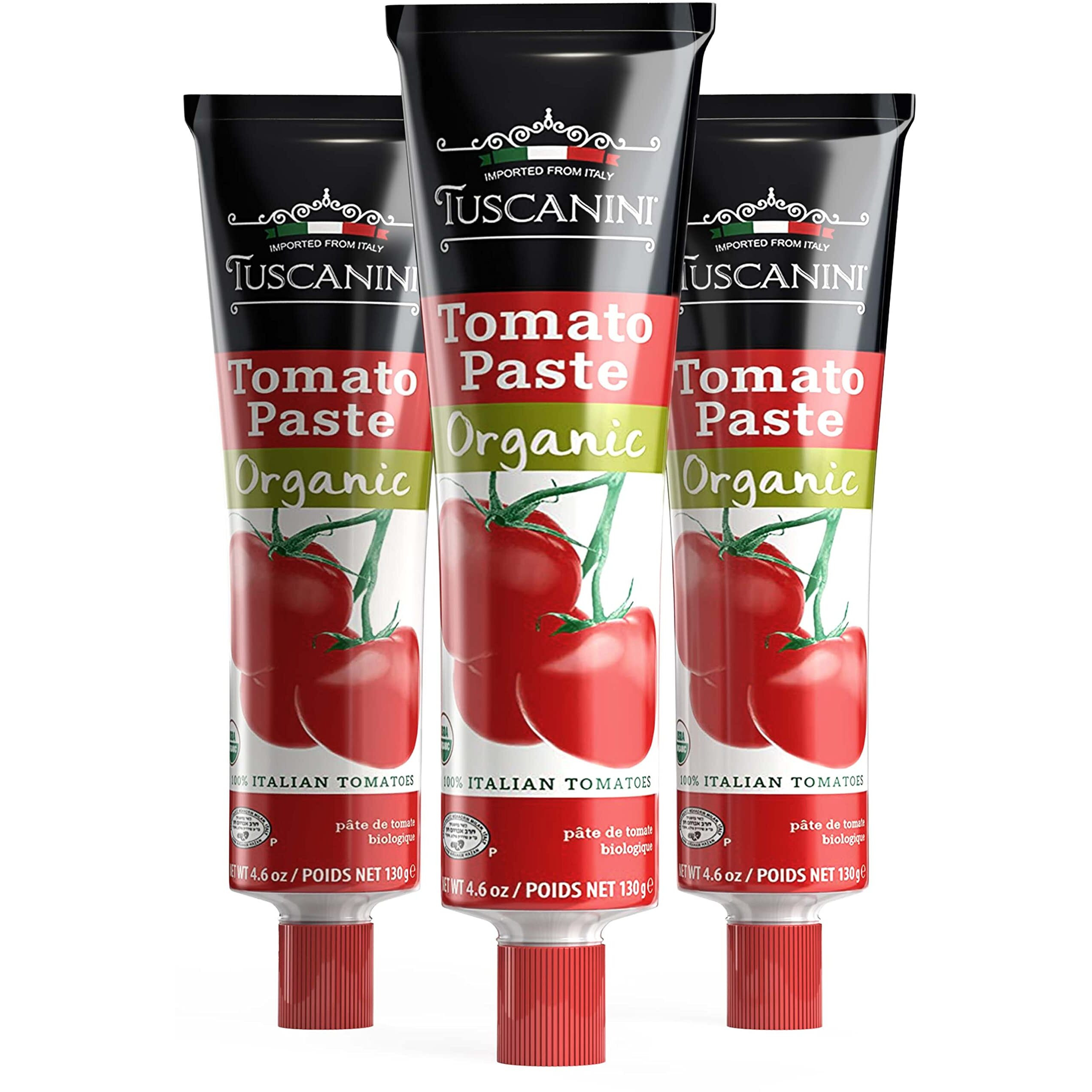 Tuscanini Organic Tomato Paste Tube 4.6Oz (3 Pack) | Double Concentrated 100% Italian Tomatoes, All Natural, Non-Gmo, Kosher