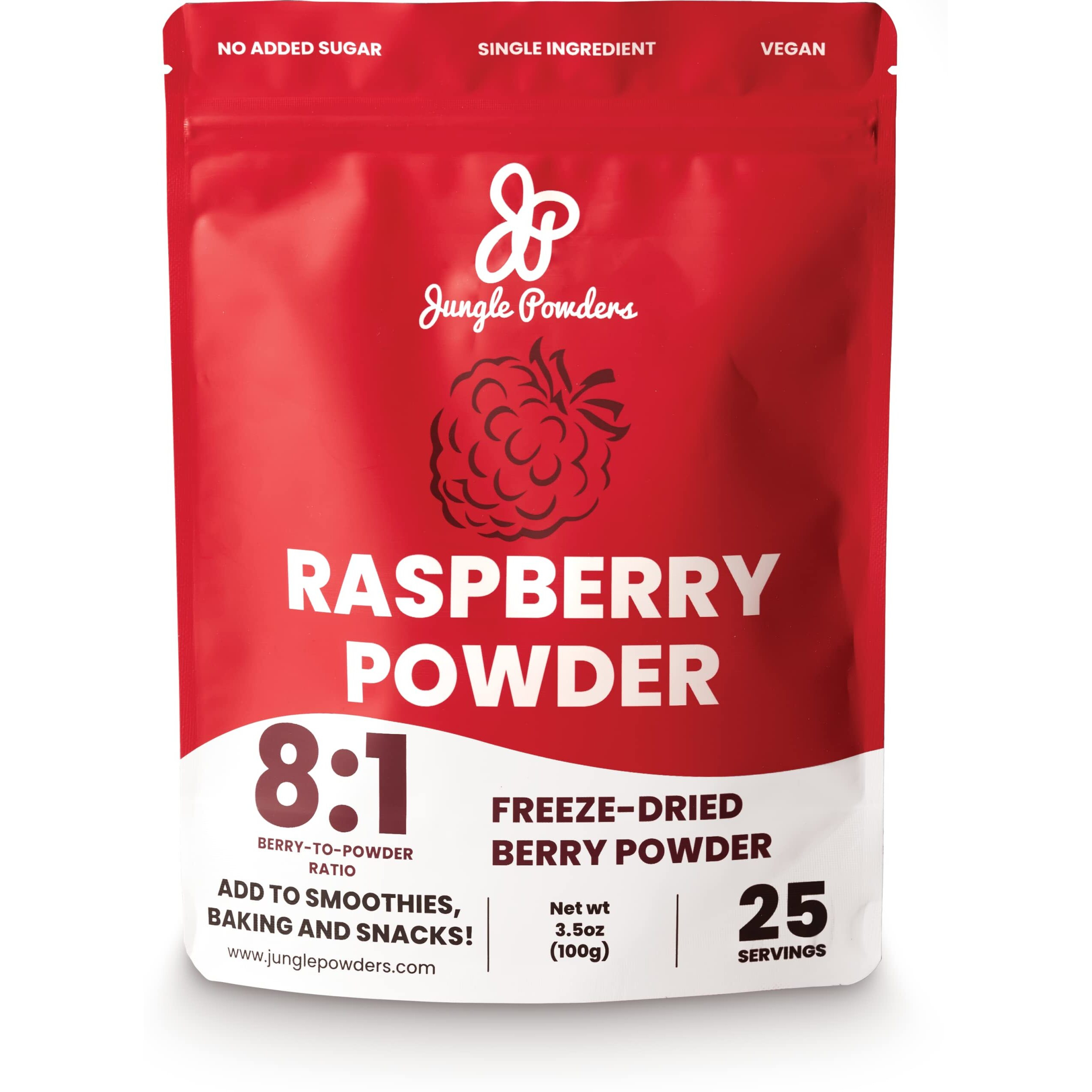 Jungle Powders Raspberry Powder 3.5 Ounce Bag, Food Grade Powdered Unsweetened Freeze Dried Raspberries, Additive, Filler Free Red Superfood Extract For Baking Cooking Flavoring Rasberries Smoothies