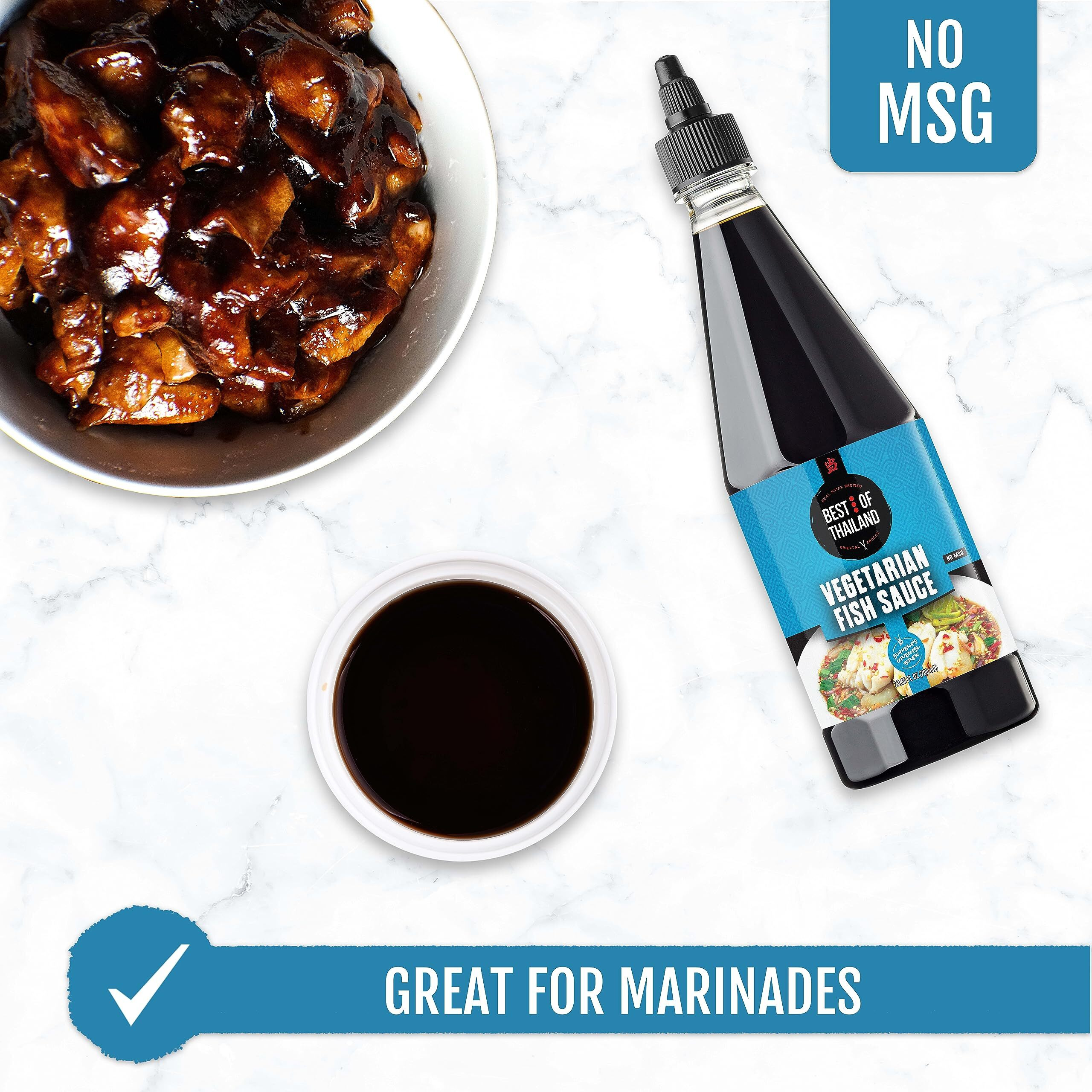 Best Of Thailand Vegetarian Fish Sauce | [Improved No Msg] Real Authentic Asian Brewed Vegan Sauces For Dressings & Cooking | Certified Kosher & Fat-Free | 2 Pack - Each 23.65 Fl Oz