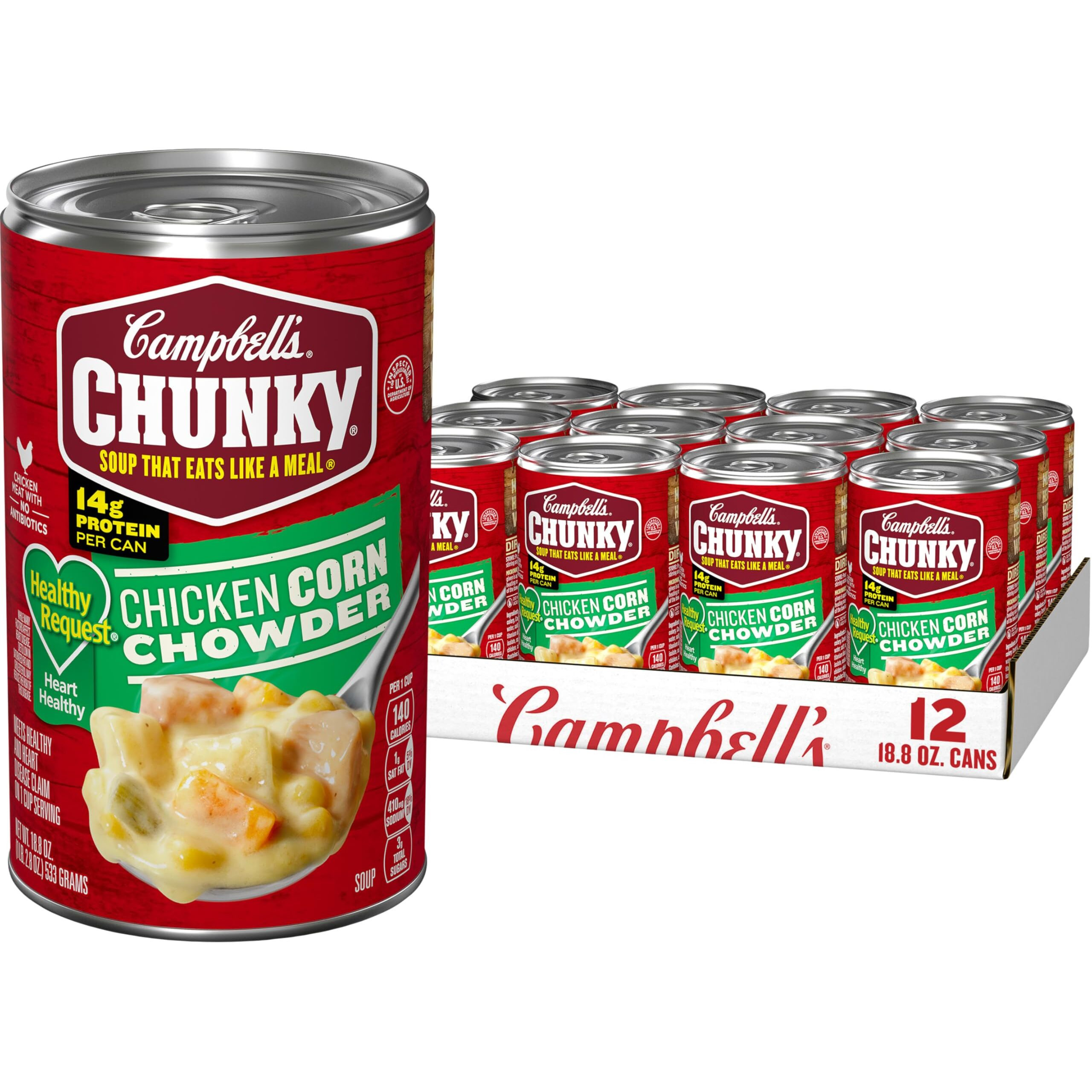Campbell's Chunky Soup, Healthy Request Chicken Corn Chowder Soup, 18.8 Oz Can (Case Of 12)