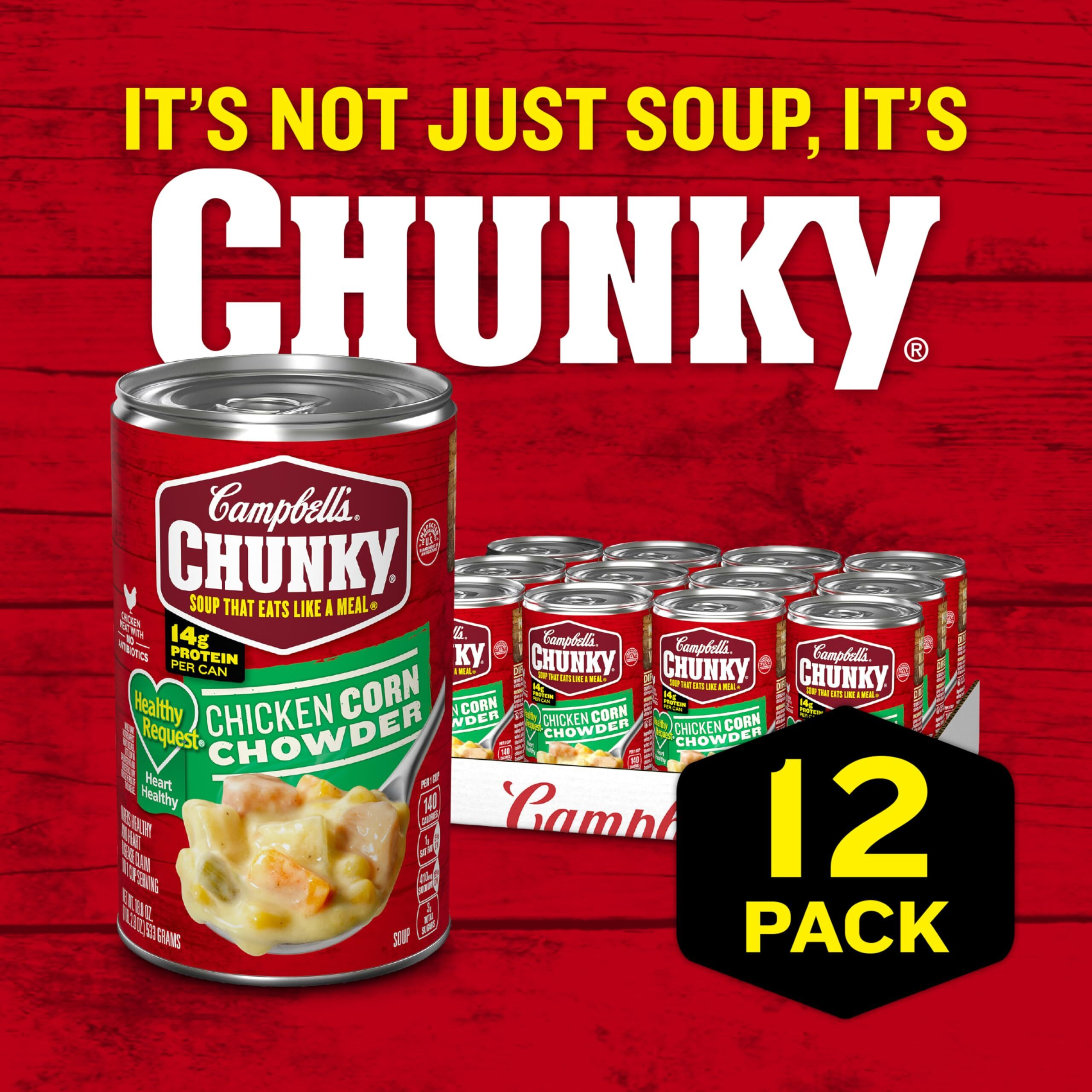 Campbell's Chunky Soup, Healthy Request Chicken Corn Chowder Soup, 18.8 Oz Can (Case Of 12)