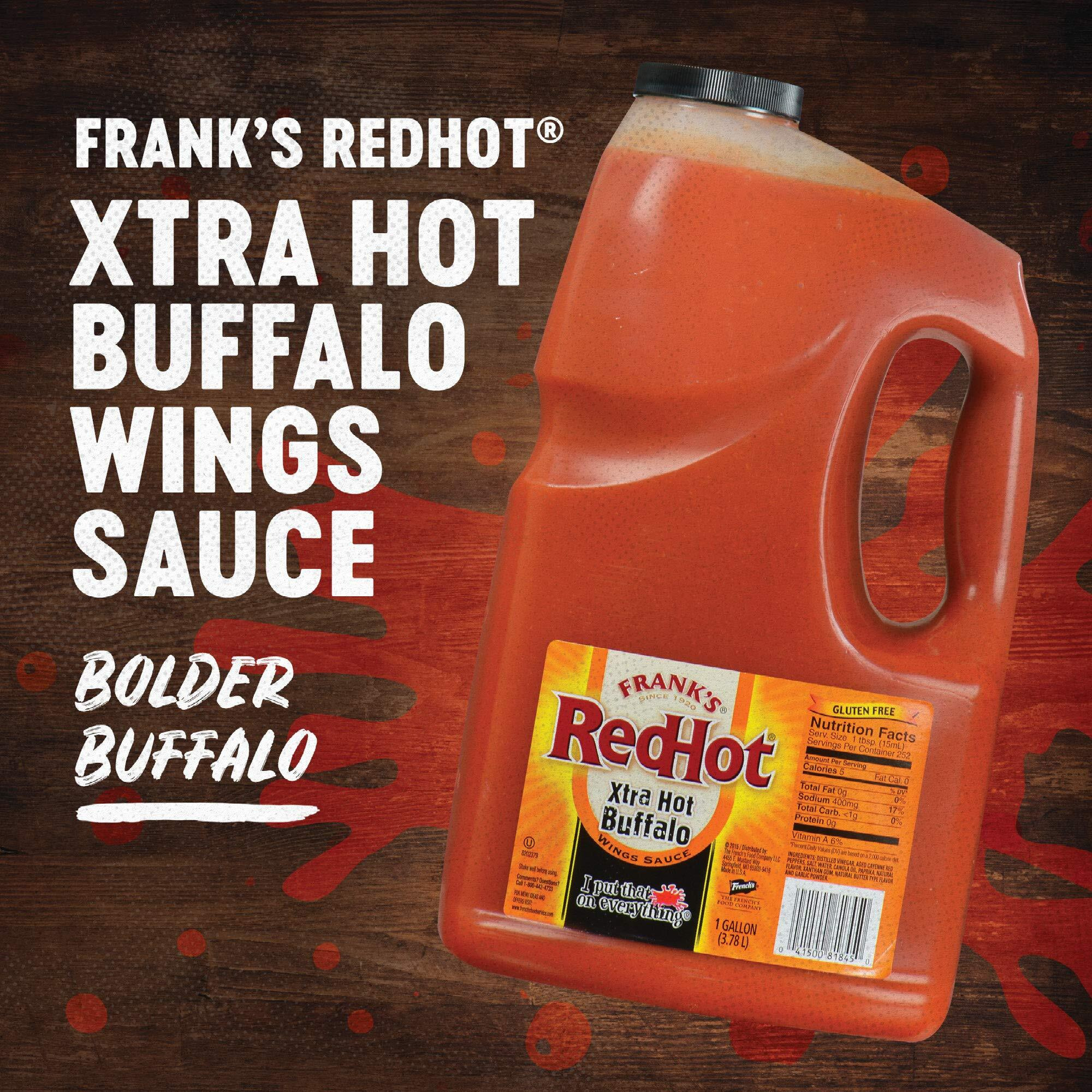 Frank's Redhot Xtra Hot Buffalo Wings Sauce, 1 Gal - One Gallon Jug Of Extra Hot Buffalo Wings Hot Sauce With 3X The Heat For Spicy Apps, Snacks, Sides And More