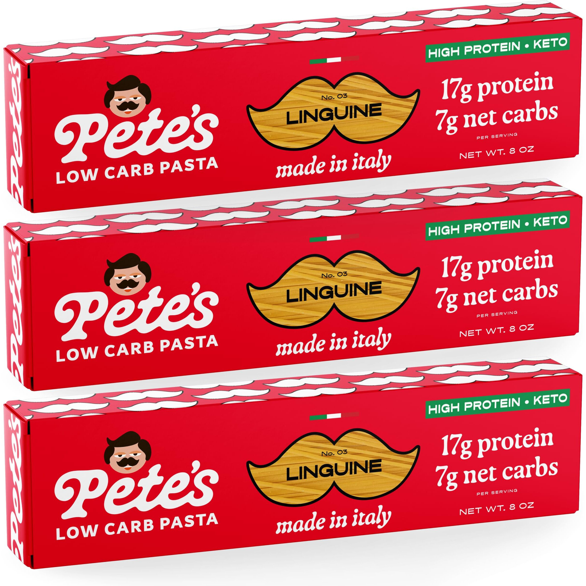 Pete's Pasta 3 Pack Linguine Noodles Pasta 8Oz - 7G Low Carb Pasta - 17G High Protein Pasta - Authentic Italian Keto Pasta Noodles, Healthy Low Calorie Linguine Pasta, Wheat Pasta Imported From Italy