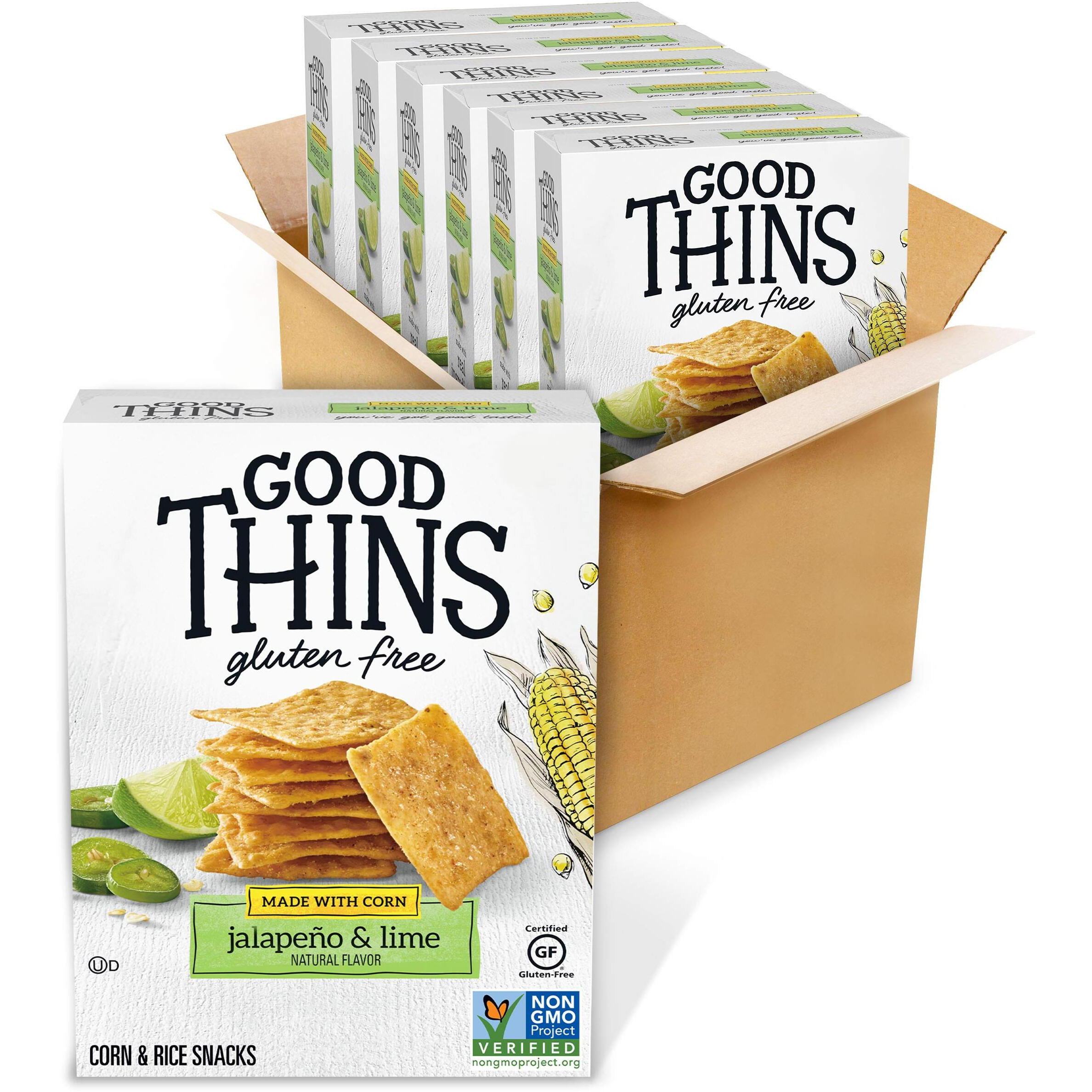 Good Thins Jalapeo & Lime Corn & Rice Snacks Gluten Free Crackers, 6 - 3.5 Oz Boxes