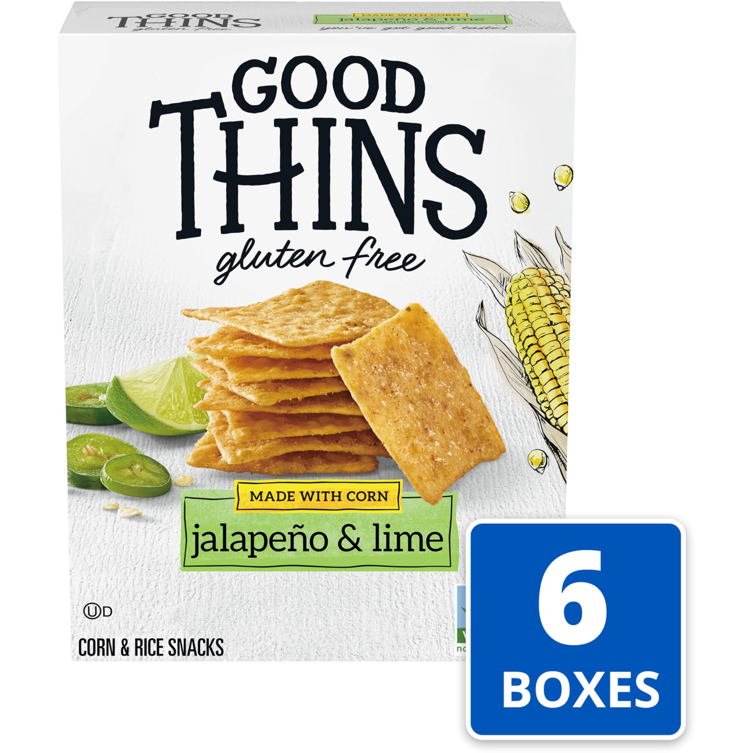 Good Thins Jalapeo & Lime Corn & Rice Snacks Gluten Free Crackers, 6 - 3.5 Oz Boxes
