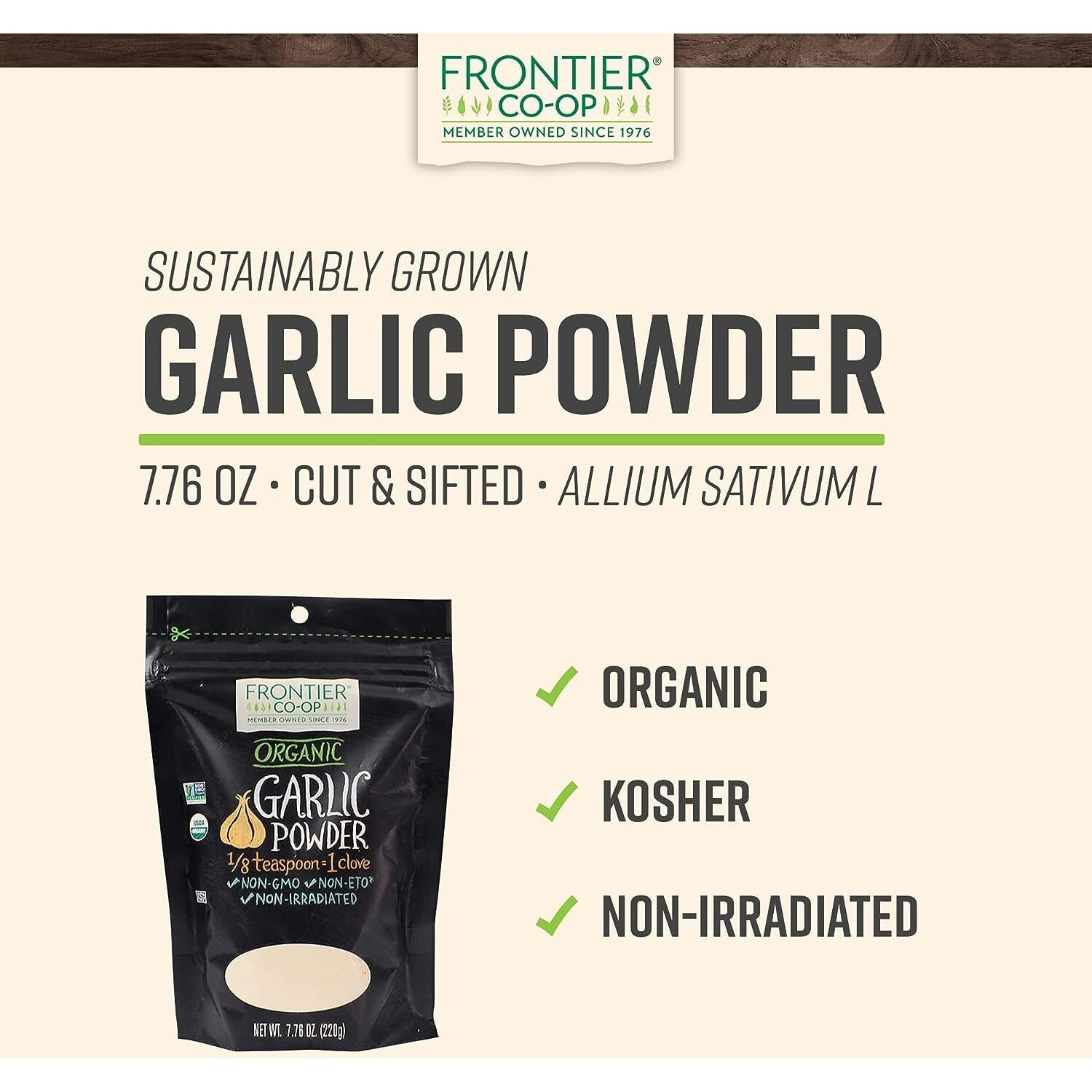 Frontier Co-Op Organic Garlic Powder, 7.76-Ounce Bag, Pure & Natural Garlic Seasoning | Non-Gmo & Kosher Certified | Add Flavor To Your Savory Dishes