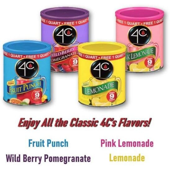 4C Powdered Drink Mix Cannisters, Lemonade 3 Pack, 28 Quarts, Family Sized Cannister, Thirst Quenching & Refreshing Flavors