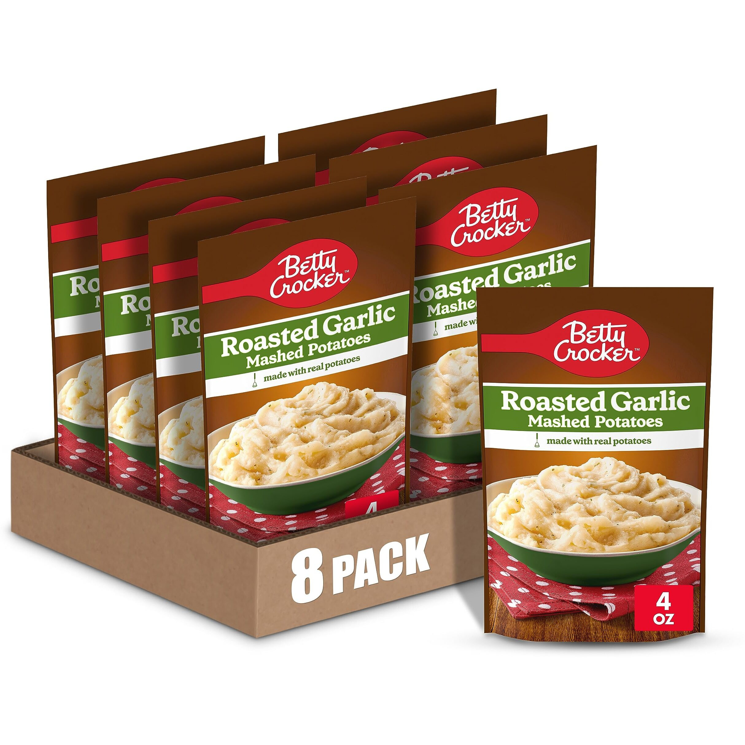 Betty Crocker Roasted Garlic Mashed Potatoes, 4 Oz. (Pack Of 8)
