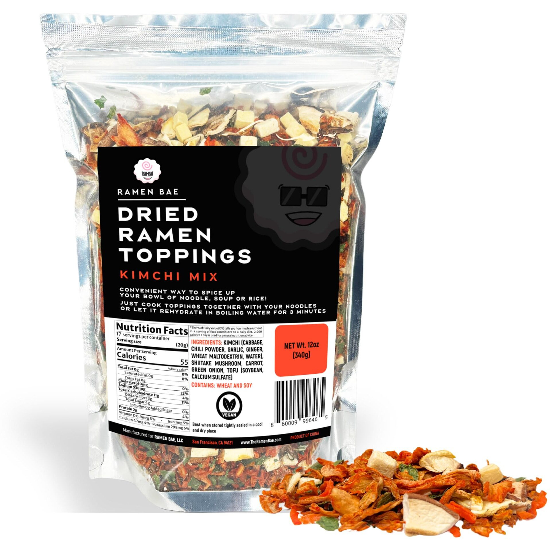 The Ramen Bae - Kimchi Mix, Dried Ramen Toppings - Ramen Toppers - 14Oz