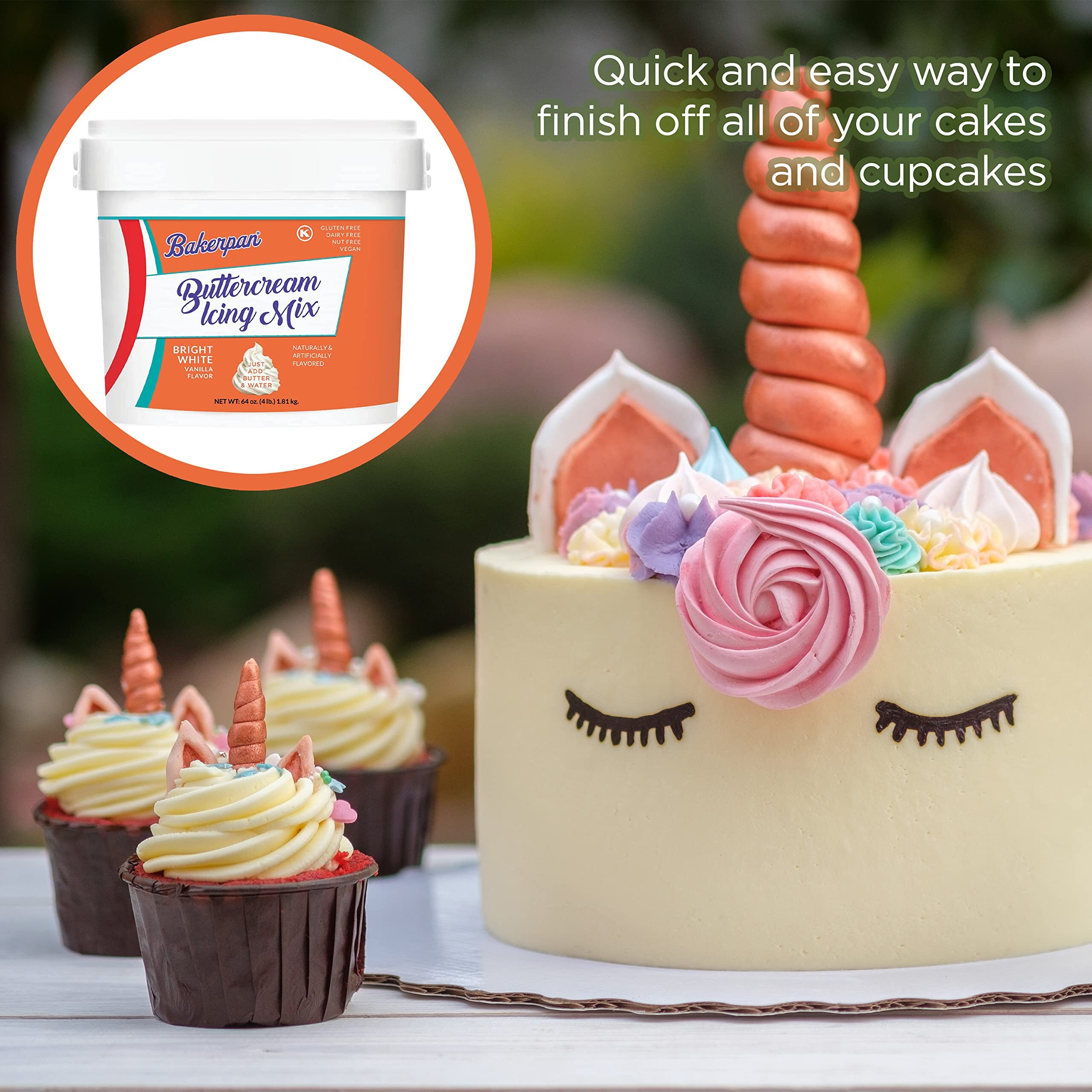 Bakerpan Buttercream Frosting For Cake Decorating, Buttercream Icing Mix For Cupcakes And Cakes, Vanilla Frosting Mix - 4 Pound (Made In Usa)