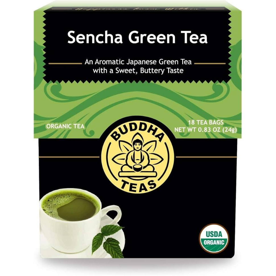 Buddha Teas - Organic Sencha Green Tea - For Health & Wellbeing - Japanese Green Tea - With Antioxidants & Minerals - Clean Ingredients - Caffeinated - Ou Kosher & Non-Gmo - 18 Tea Bags (Pack Of 1)