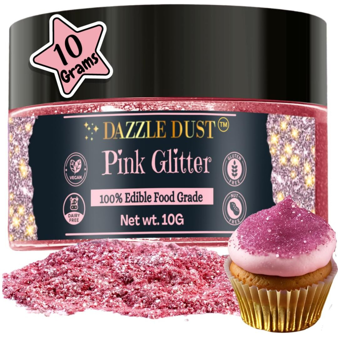 Pink Edible Glitter For Drinks, Bulk- 10G - Pink Luster Dust Edible Glitter For Cakes, Pink Sprinkles For Cake Decorating, Edible Cake Decorations, Drink Glitter 100% Food Safe, Vegan, Gluten Free.