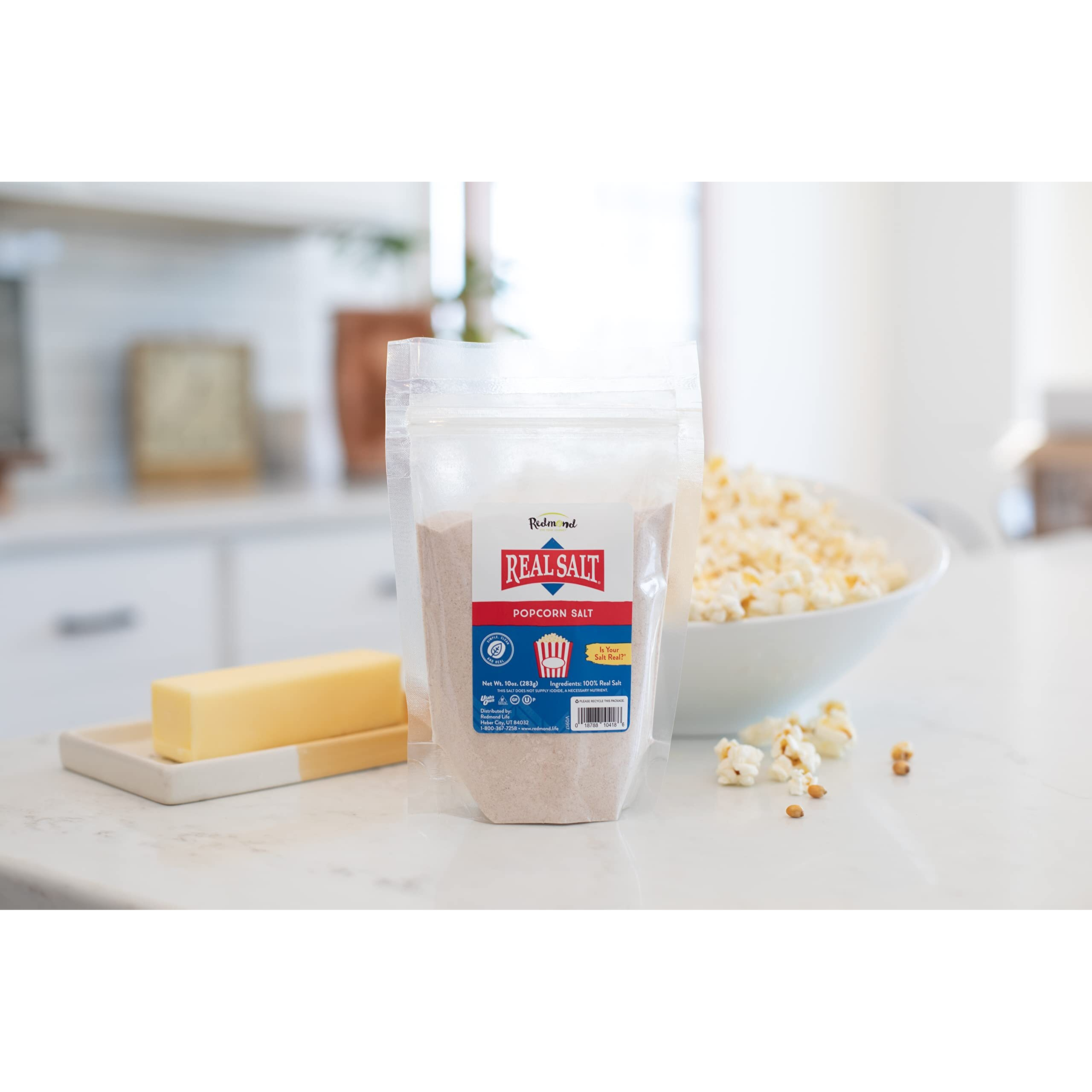 Redmond Real Sea Salt - Natural Unrefined Gluten Free Popcorn, 10 Ounce Pouch